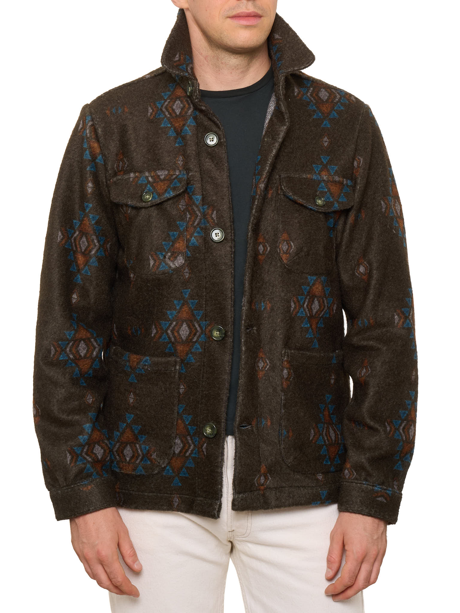 PIETRA SALATA Southwestern Navajo Geometric Safari Jacket Overshirt NEW