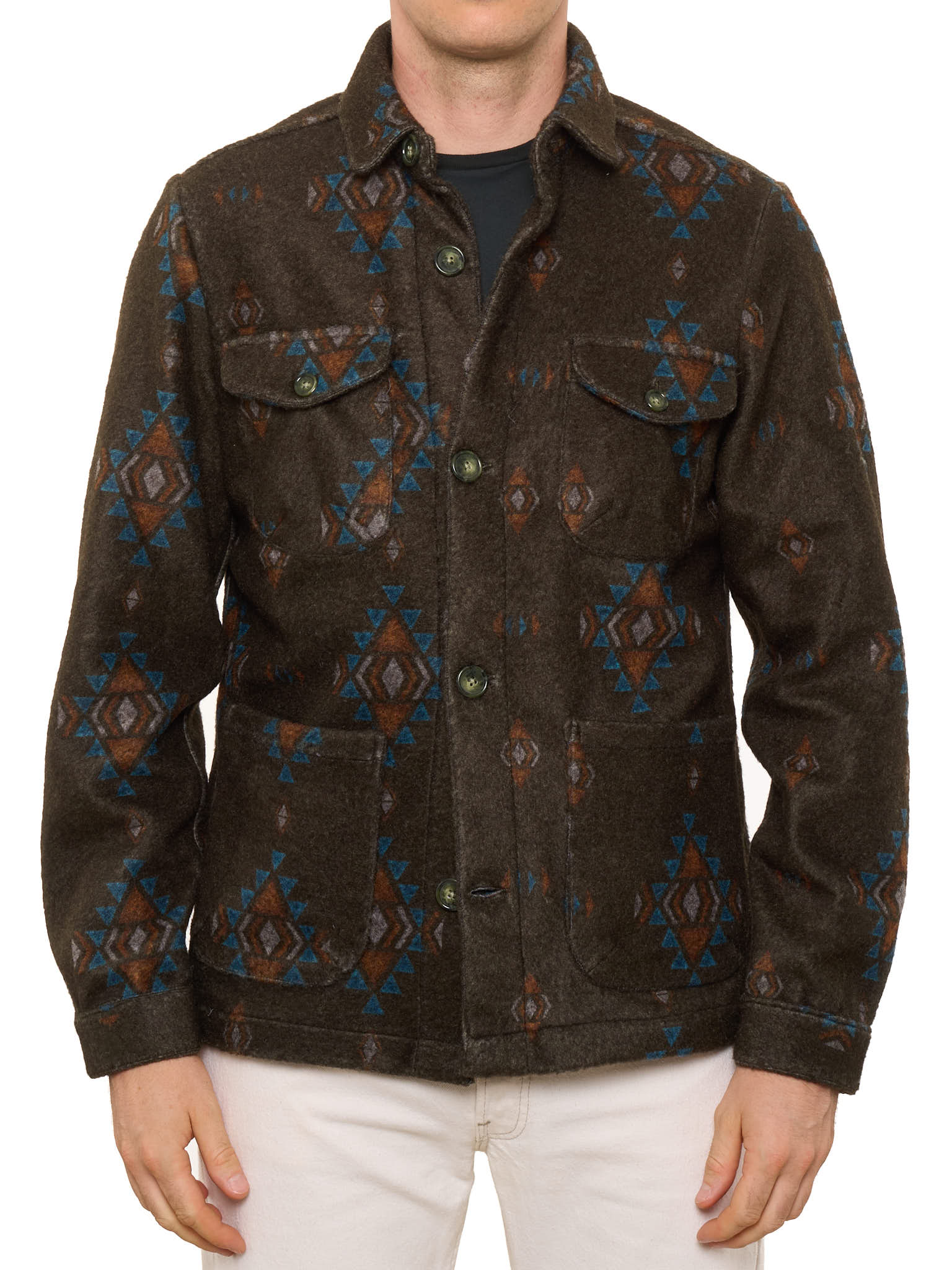 PIETRA SALATA Southwestern Navajo Geometric Safari Jacket Overshirt NEW