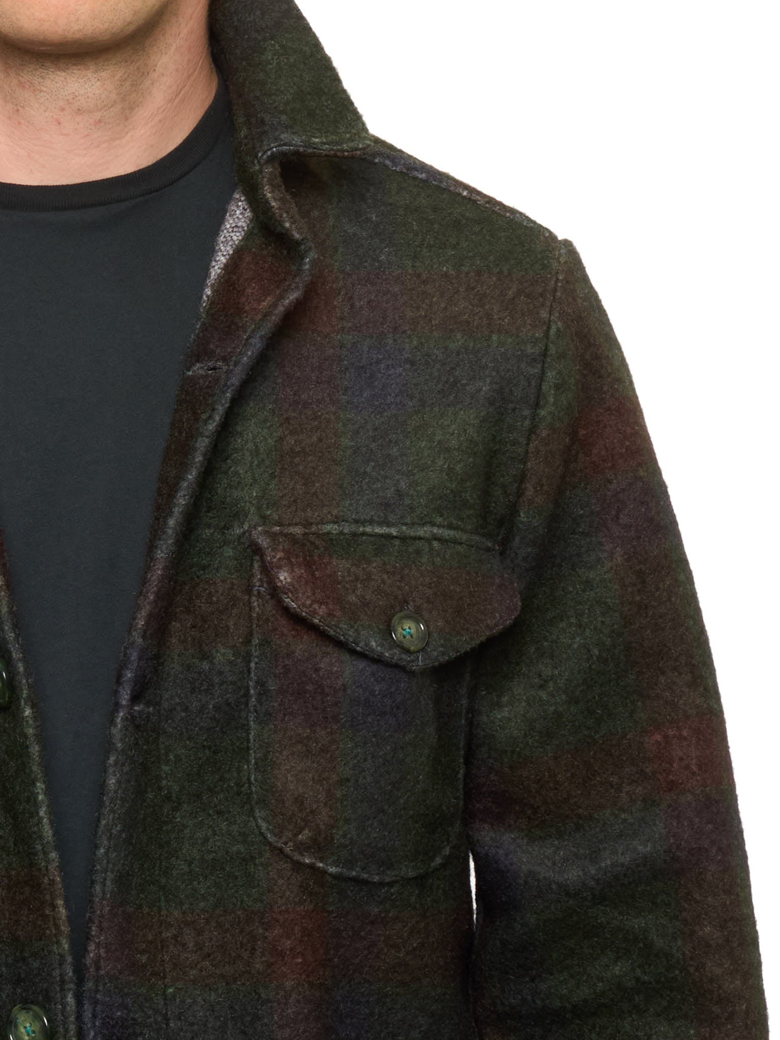 PIETRA SALATA Napoli Dark Green Plaid Safari Jacket Overshirt