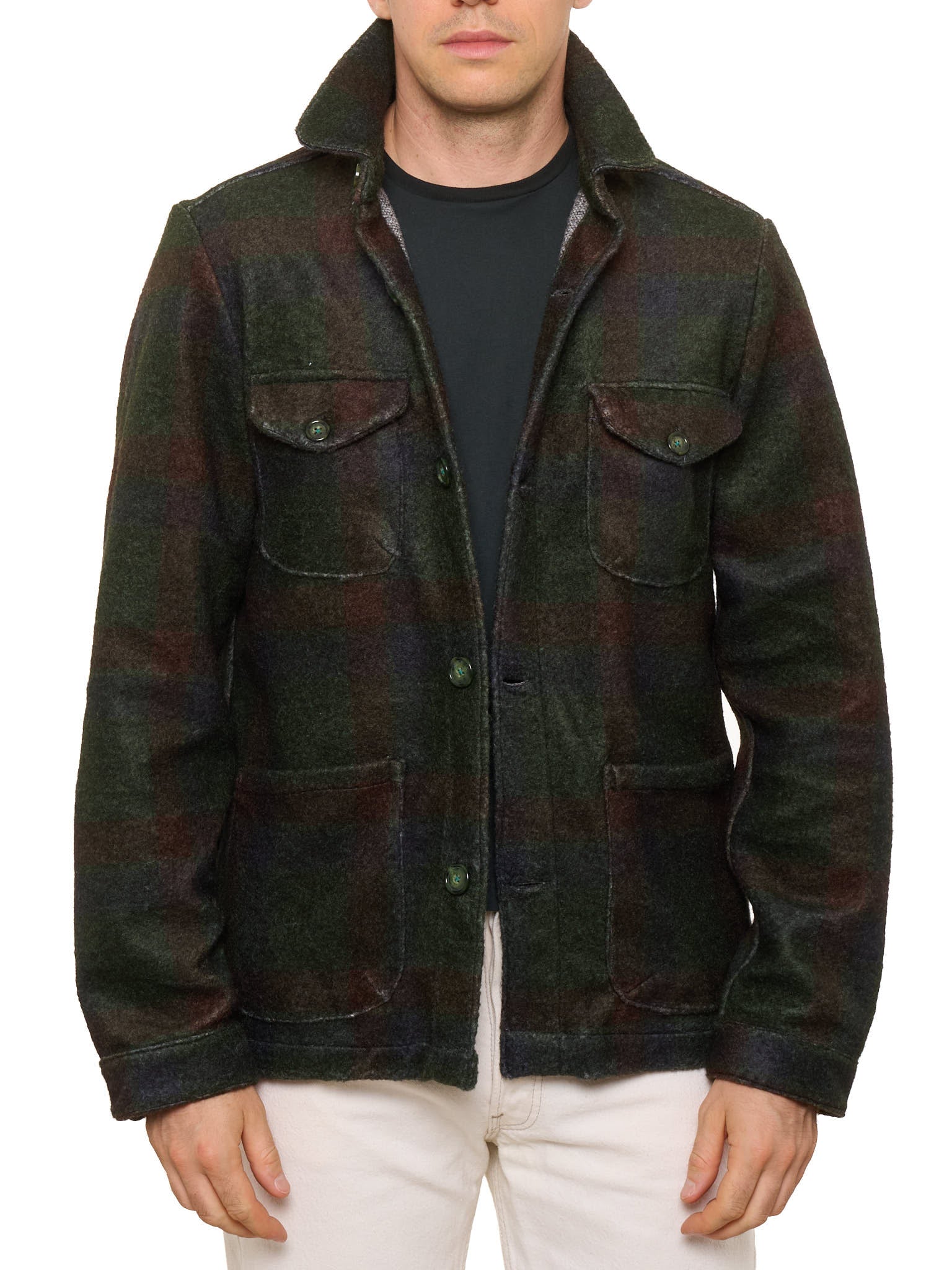 PIETRA SALATA Napoli Dark Green Plaid Safari Jacket Overshirt