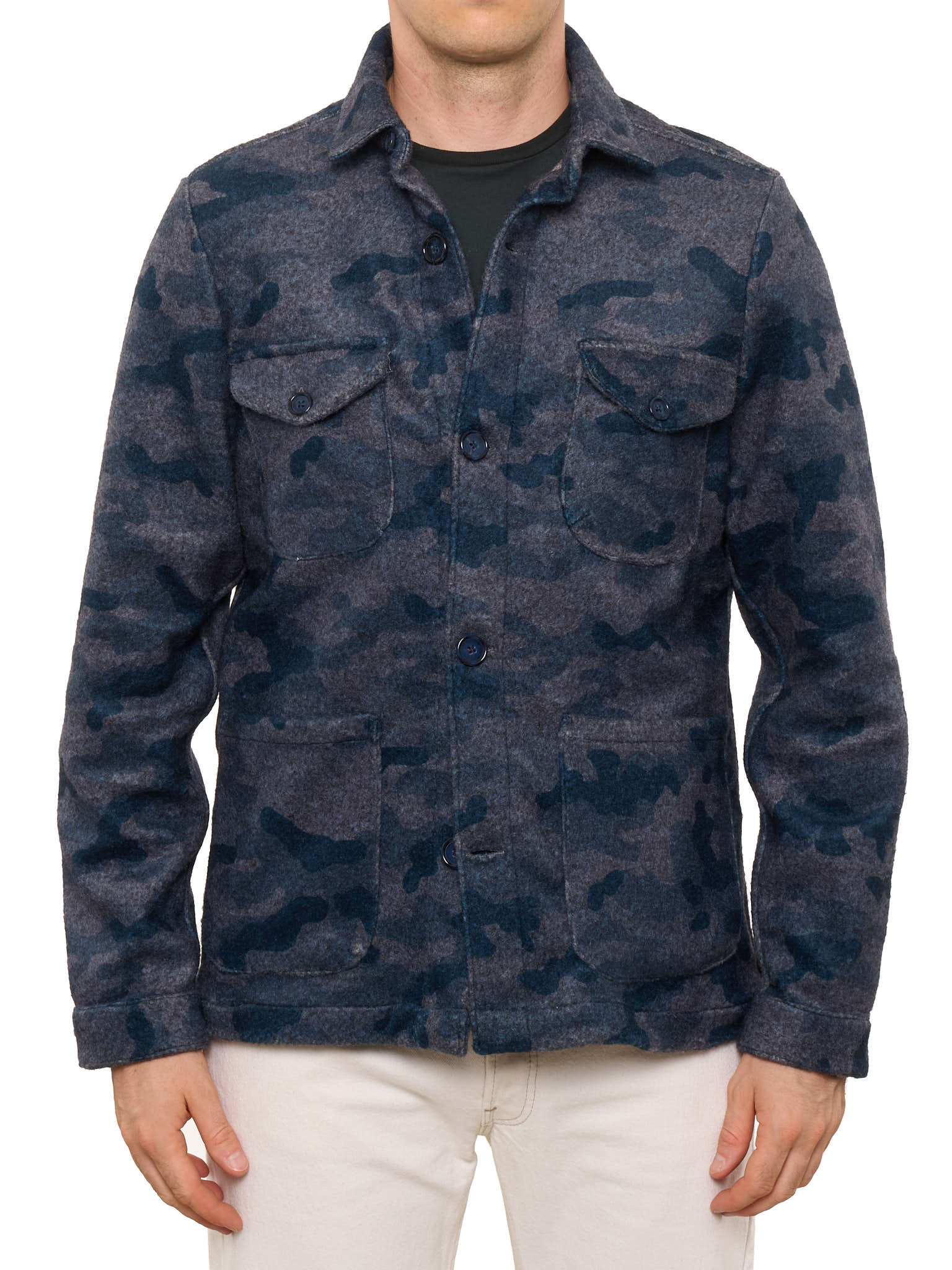 PIETRA SALATA Gray-Blue Camo Pattern Jacket Overshirt NEW
