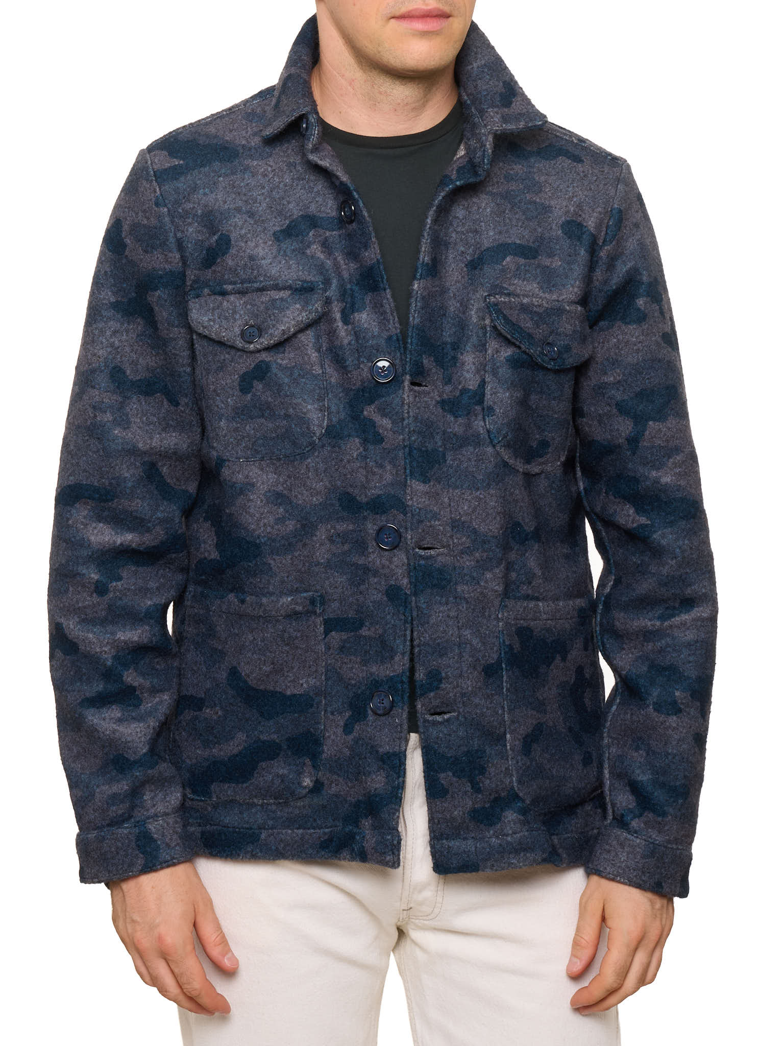 PIETRA SALATA Gray-Blue Camo Pattern Jacket Overshirt NEW