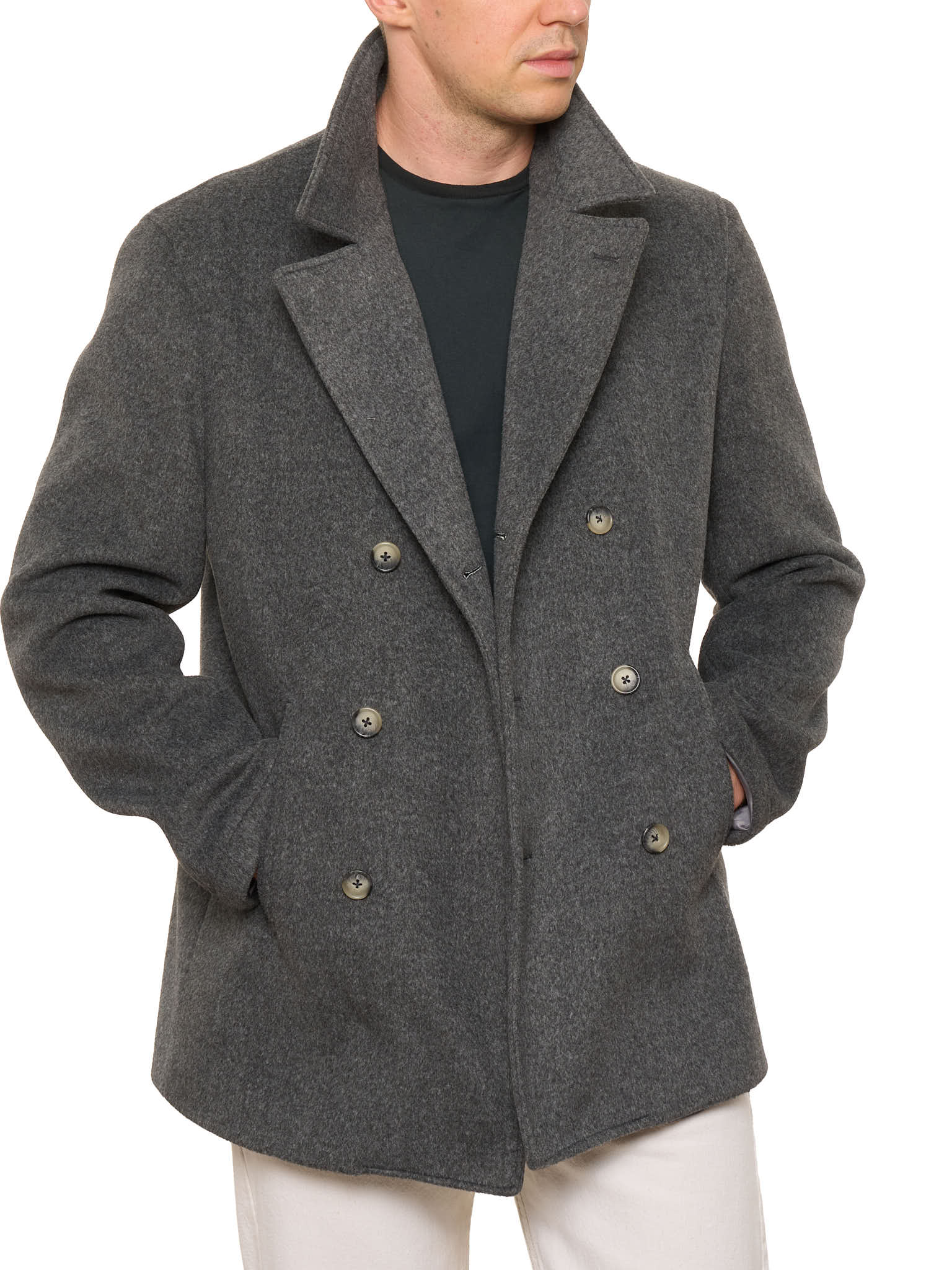 PIETRA SALATA Napoli Gray Double Breasted Peacoat NEW