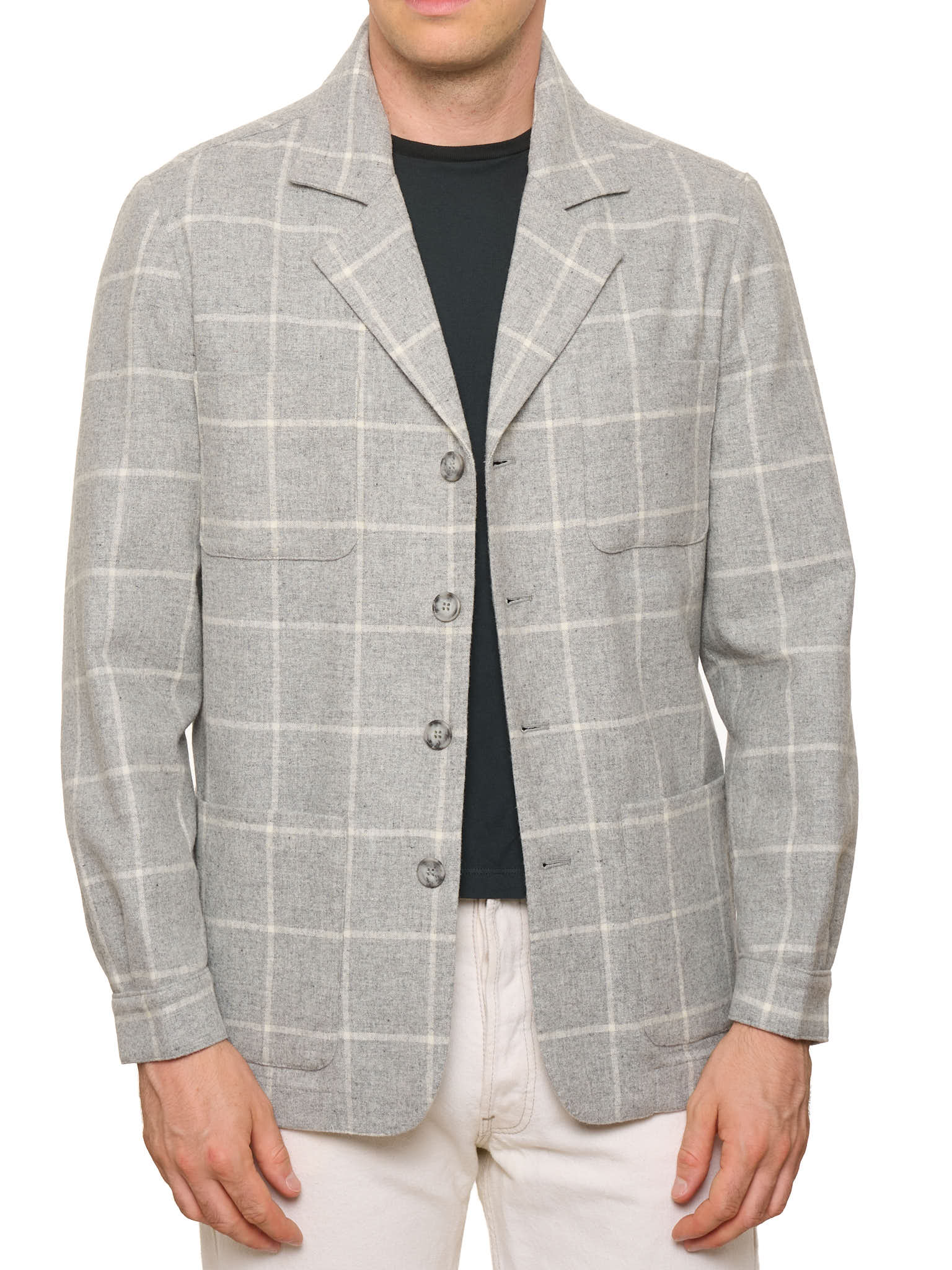 PIETRA SALATA Napoli Gray Plaid Wool Blazer Jacket NEW L