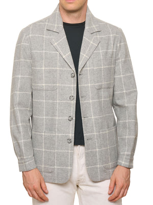 PIETRA SALATA Napoli Gray Plaid Wool Blazer Jacket NEW L