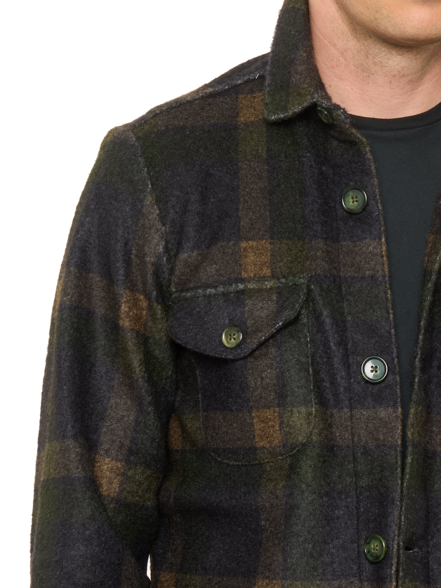 PIETRA SALATA Napoli Green-Blue-Beige Plaid Safari Jacket Overshirt NEW