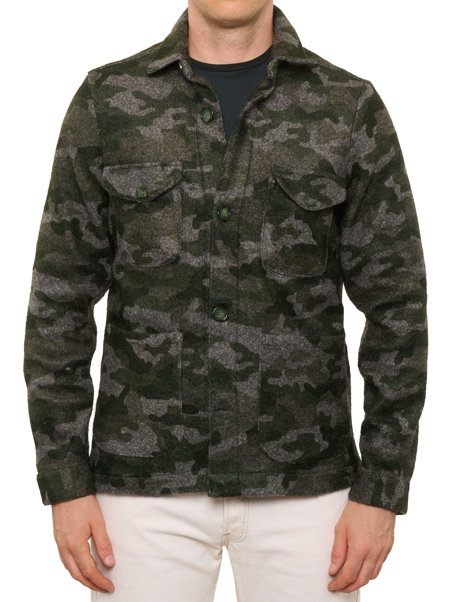 PIETRA SALATA Napoli Green-Gray Camo Safari Jacket Overshirt NEW
