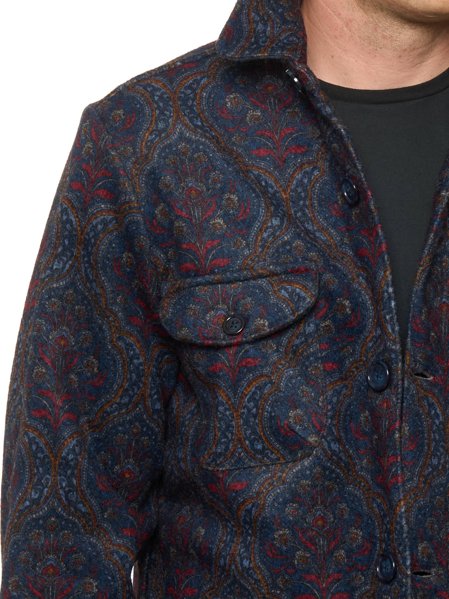 PIETRA SALATA Napoli Navy Blue Floral Pattern Safari Jacket Overshirt NEW