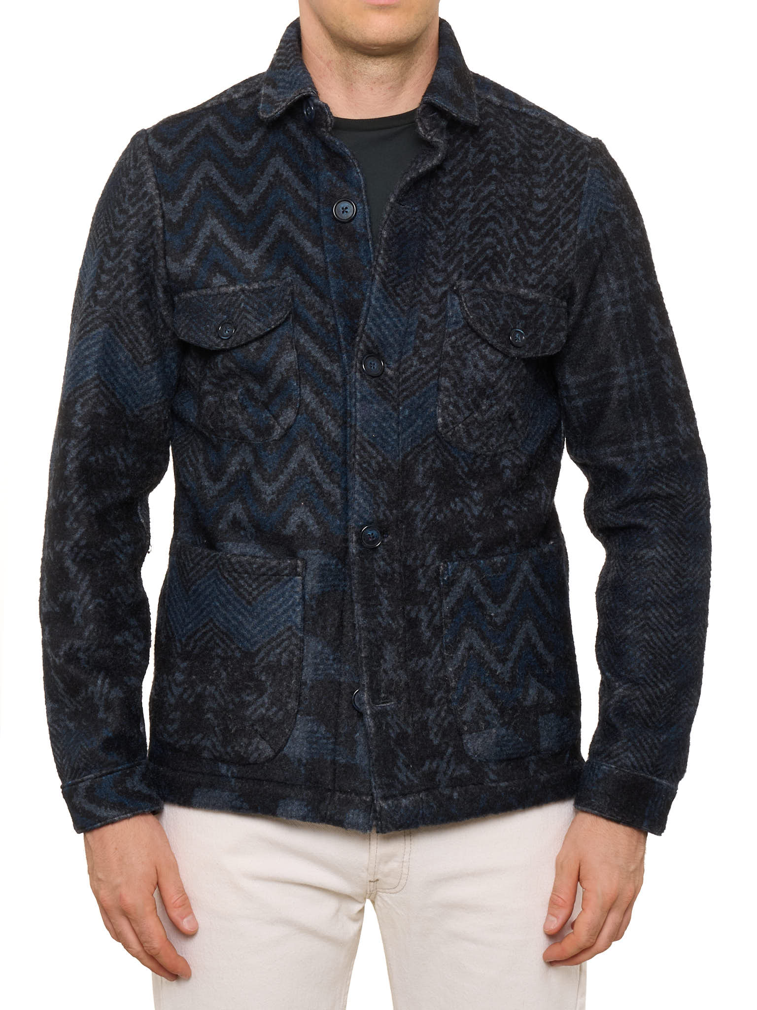 PIETRA SALATA Blue Navajo Geometric Safari Jacket Overshirt NEW M