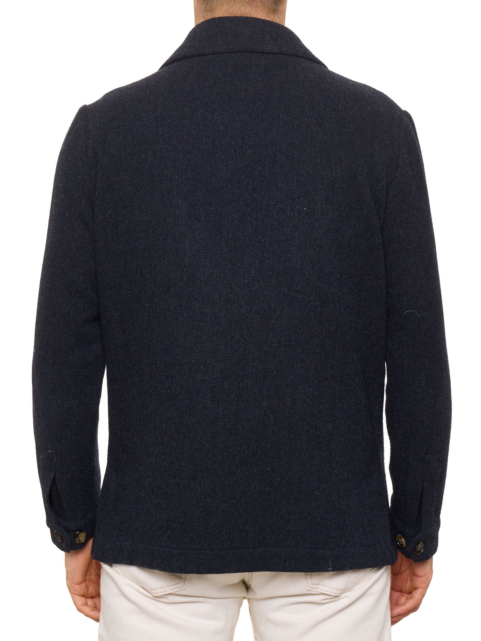 PIETRA SALATA Napoli Navy Blue Herringbone Wool-Cashmere Overshirt NEW