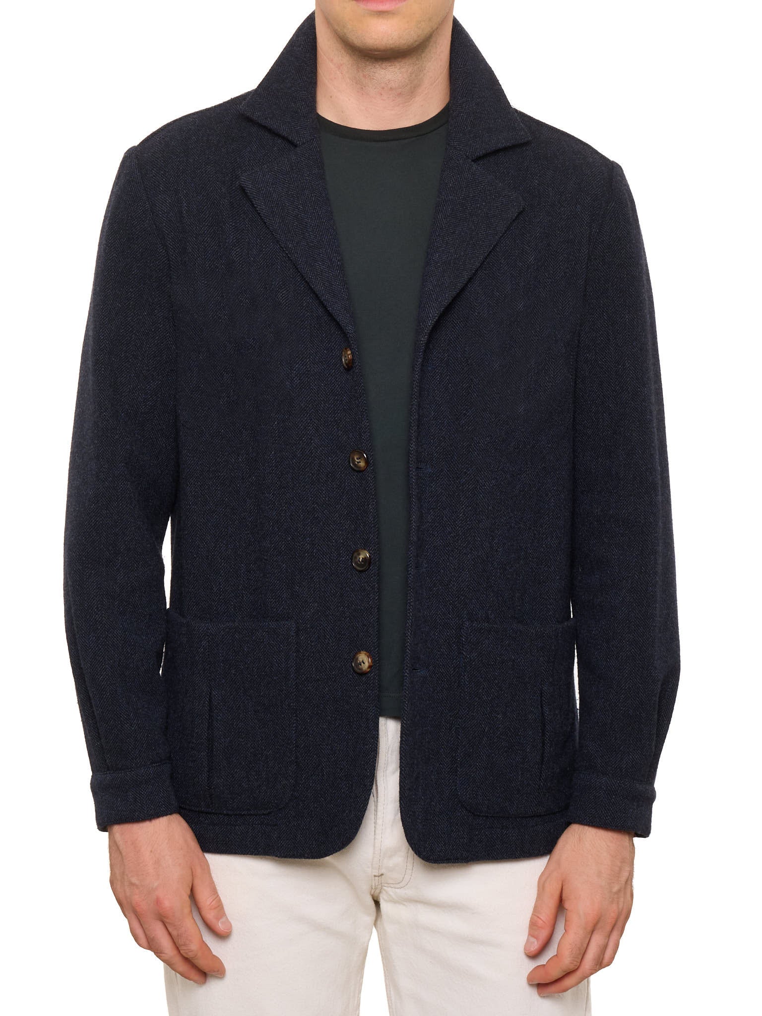 PIETRA SALATA Napoli Navy Blue Herringbone Wool-Cashmere Overshirt NEW