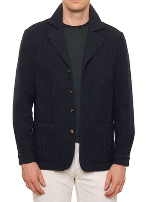 PIETRA SALATA Napoli Navy Blue Herringbone Wool-Cashmere Overshirt NEW