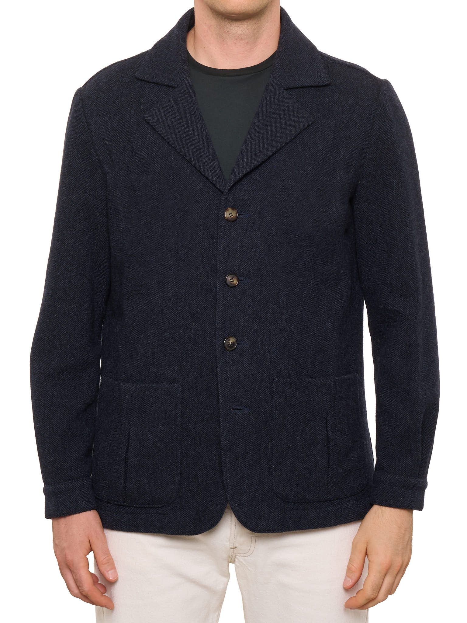 PIETRA SALATA Napoli Navy Blue Herringbone Wool-Cashmere Overshirt NEW