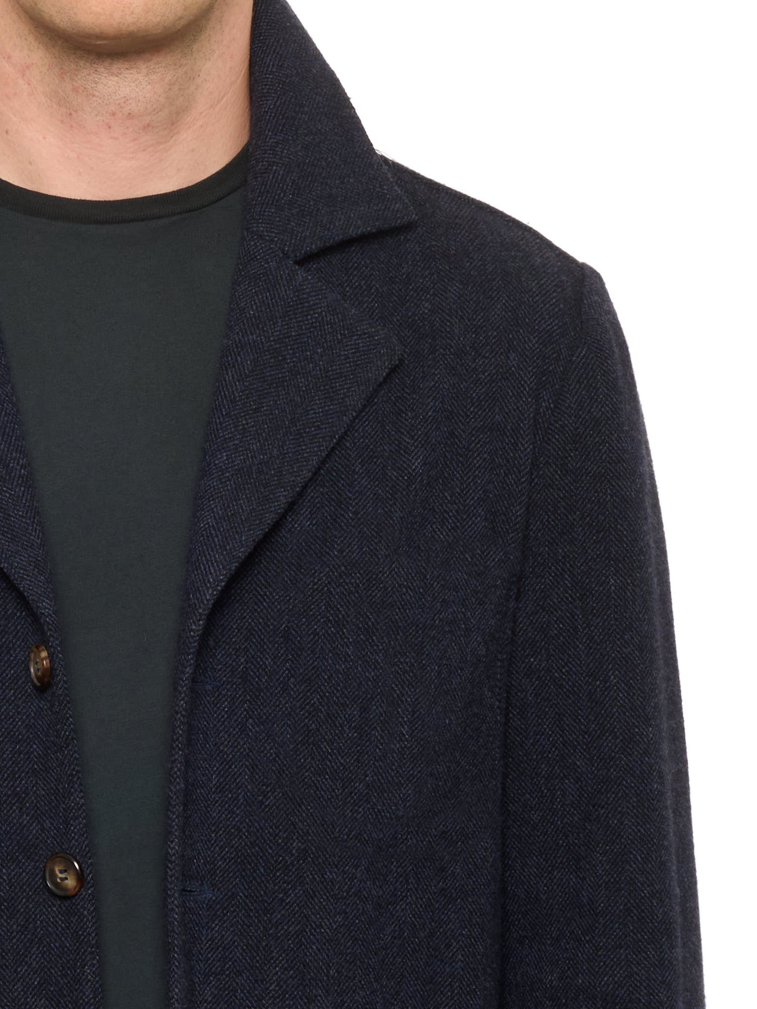 PIETRA SALATA Napoli Navy Blue Herringbone Wool-Cashmere Overshirt NEW
