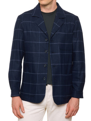 PIETRA SALATA Napoli Navy Blue Plaid Virgin Wool Blazer Jacket NEW