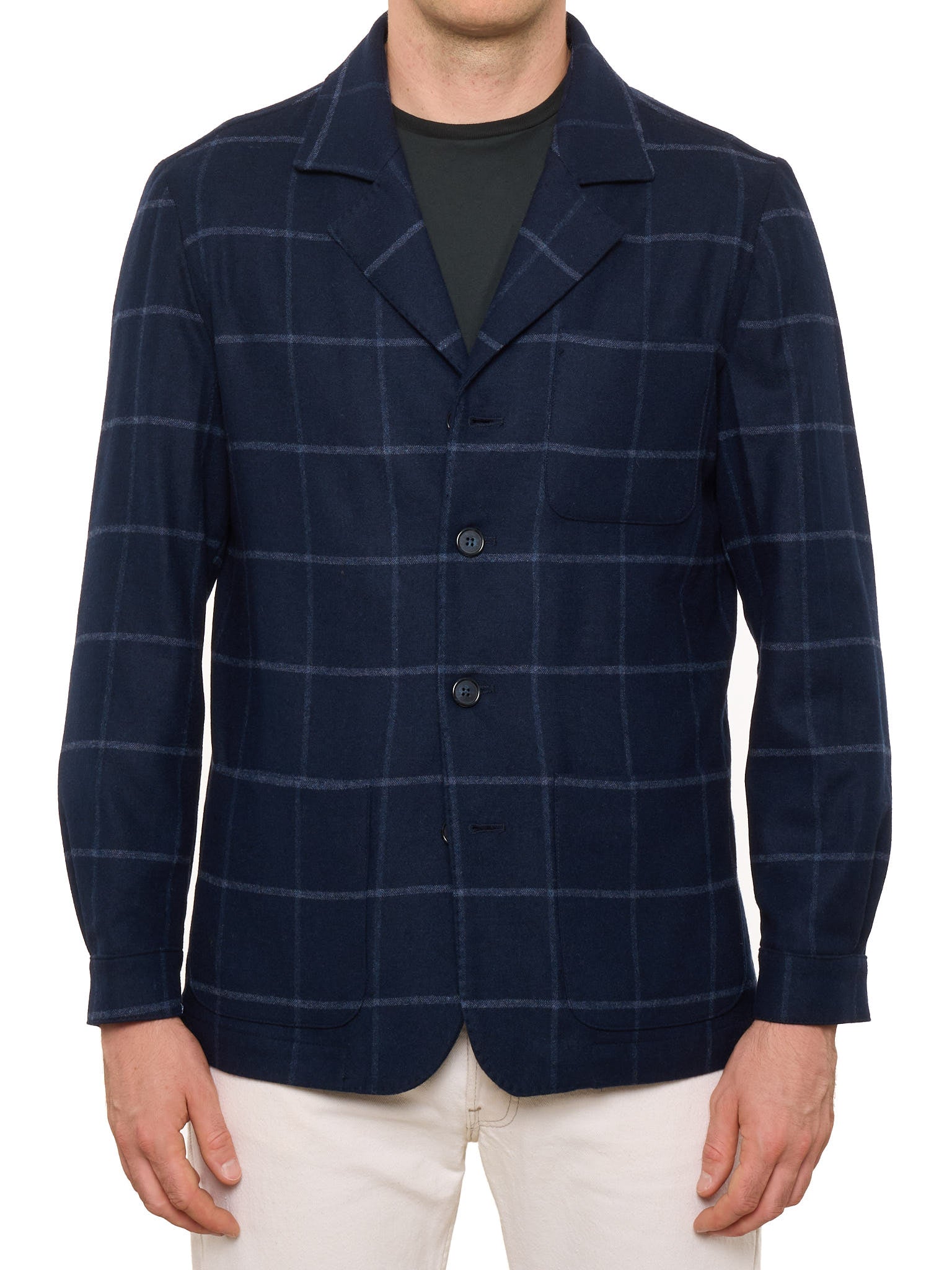 PIETRA SALATA Napoli Navy Blue Plaid Virgin Wool Blazer Jacket NEW