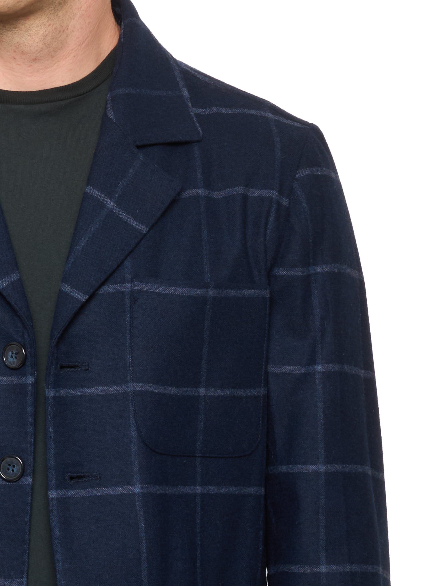 PIETRA SALATA Napoli Navy Blue Plaid Virgin Wool Blazer Jacket NEW