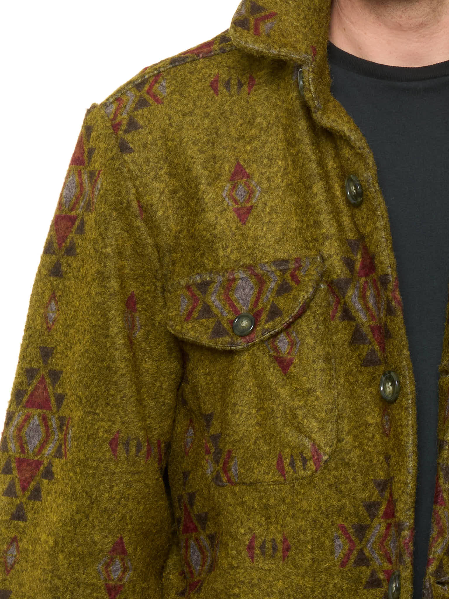 PIETRA SALATA Olive Southwestern Navajo Geometric Safari Jacket Overshirt NEW