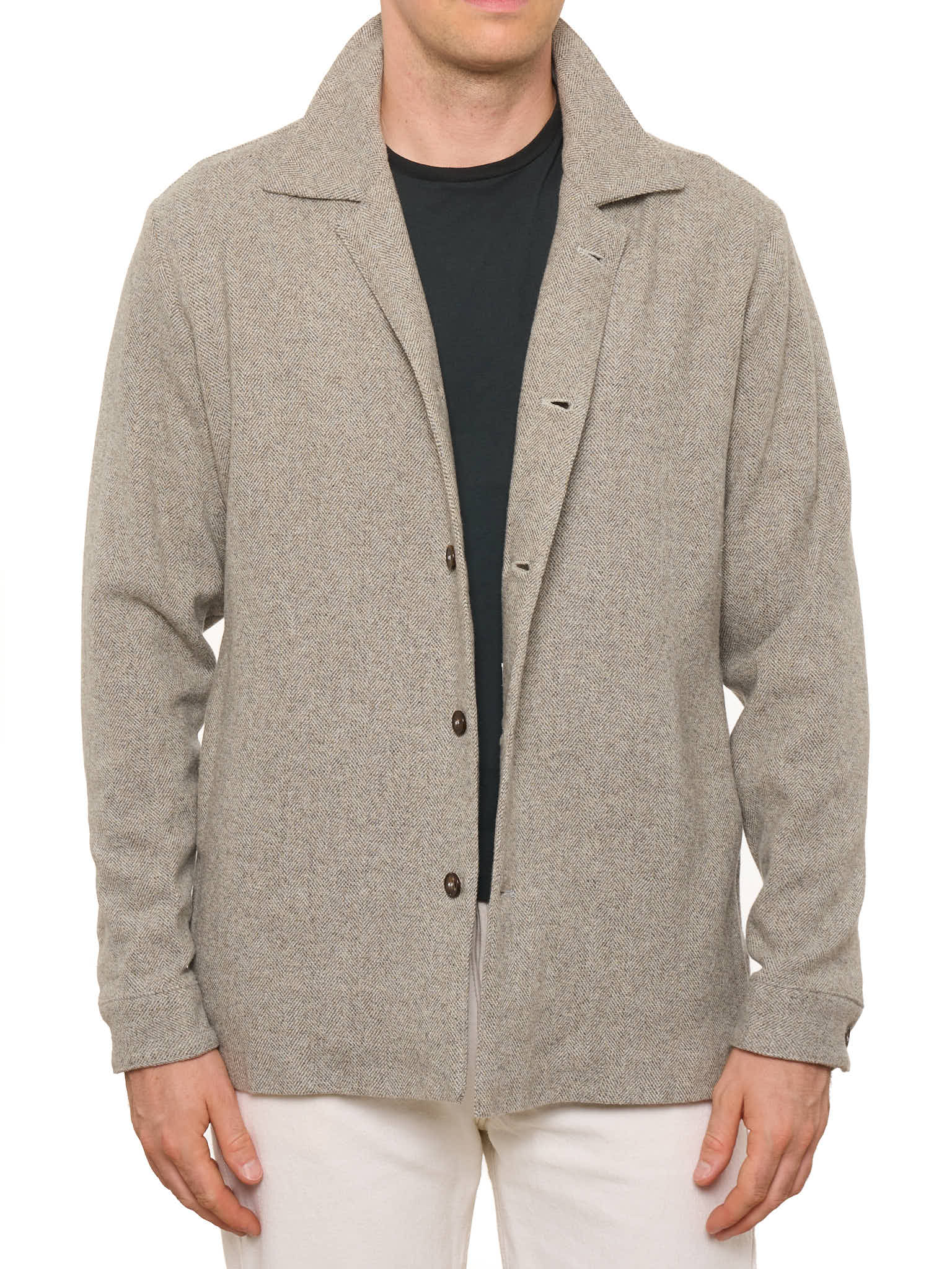 PIETRA SALATA Napoli "Drago" Gray Herringbone Wool-Cashmere Overshirt NEW S