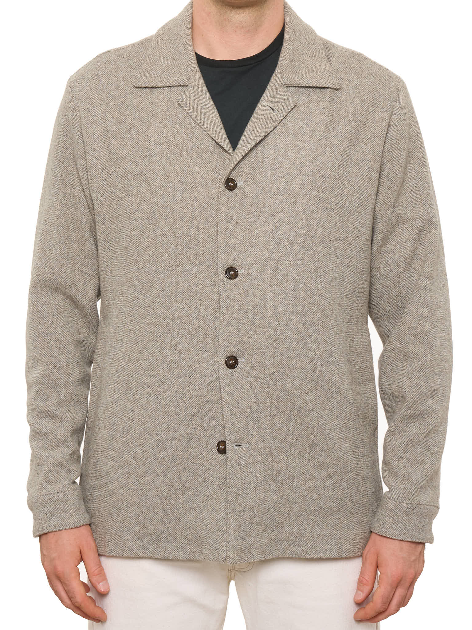PIETRA SALATA Napoli "Drago" Gray Herringbone Wool-Cashmere Overshirt NEW S