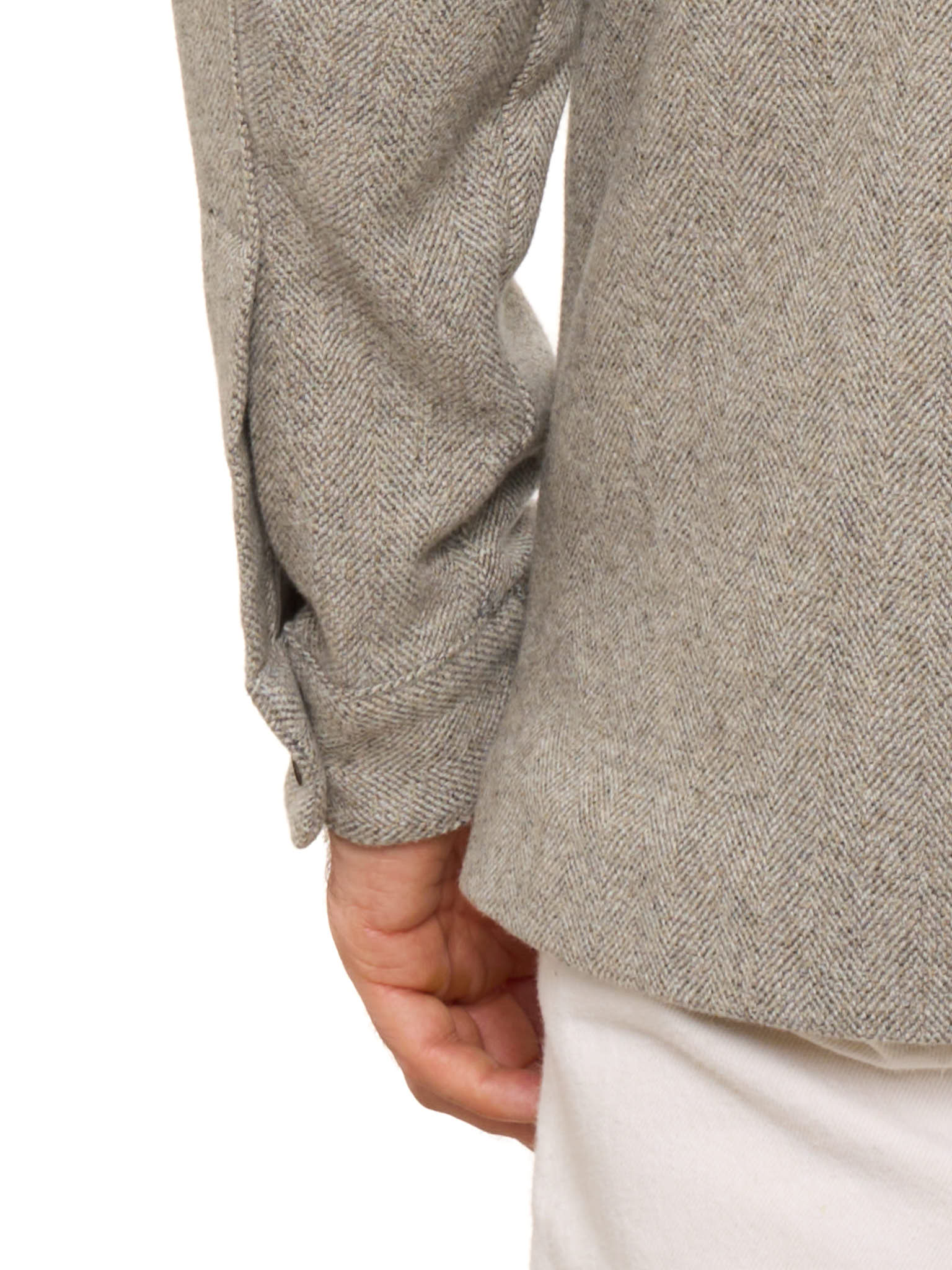 PIETRA SALATA Napoli "Drago" Gray Herringbone Wool-Cashmere Overshirt NEW S