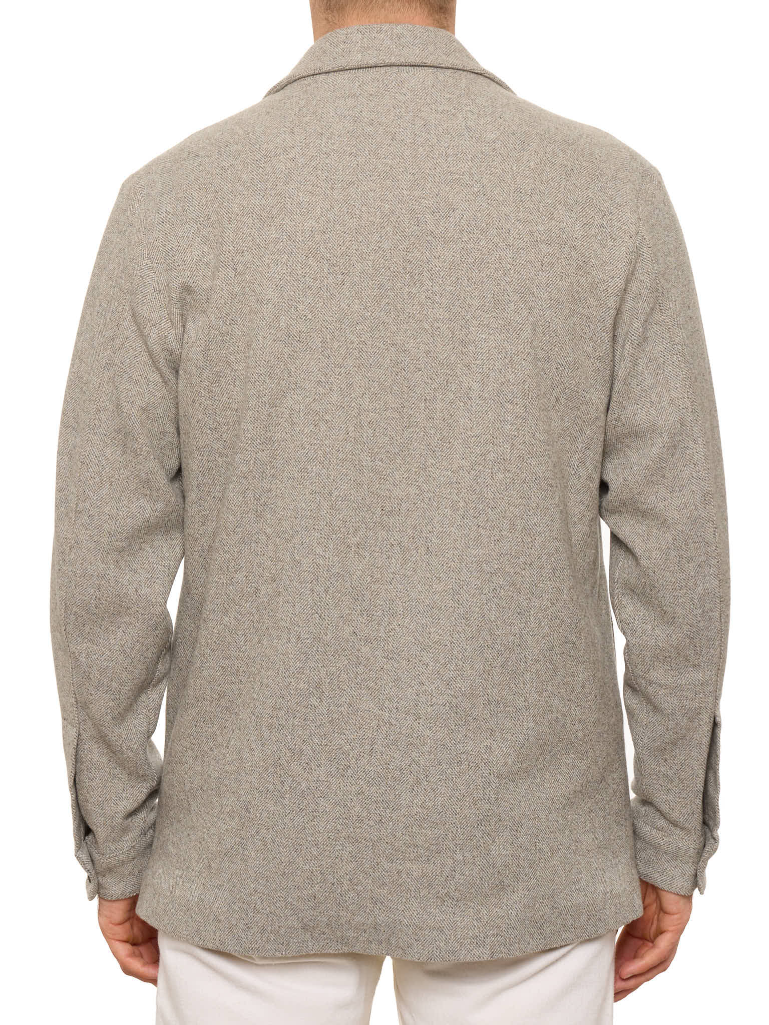 PIETRA SALATA Napoli "Drago" Gray Herringbone Wool-Cashmere Overshirt NEW S
