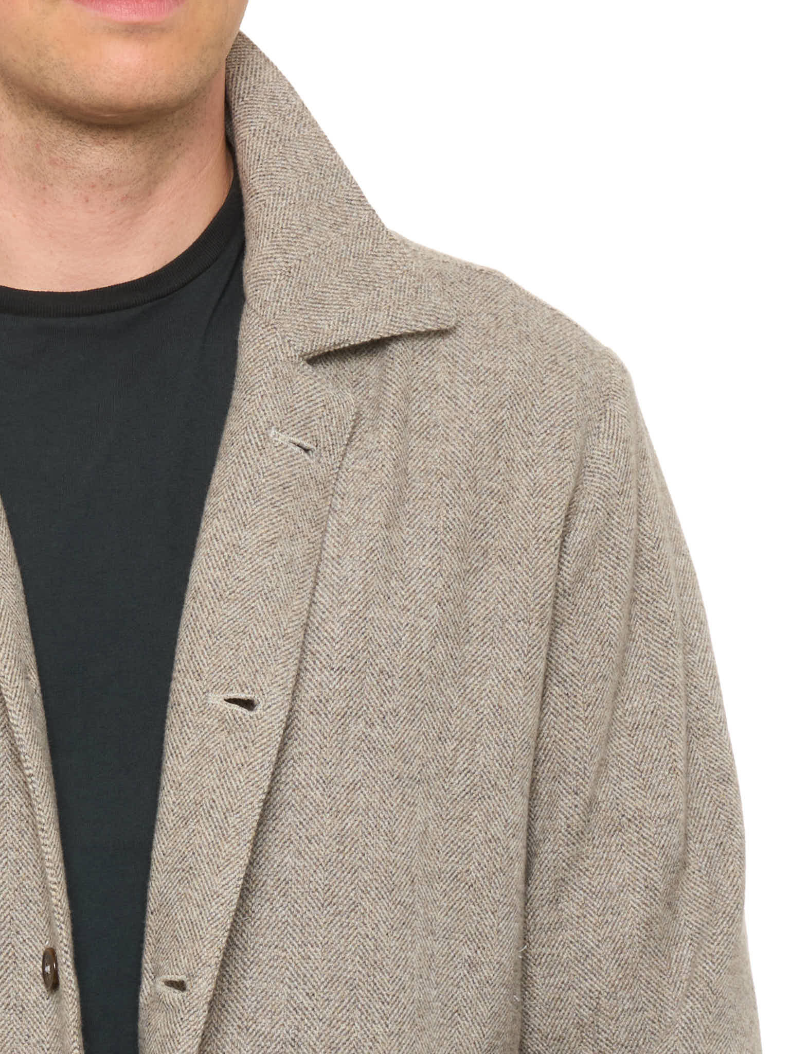 PIETRA SALATA Napoli "Drago" Gray Herringbone Wool-Cashmere Overshirt NEW S