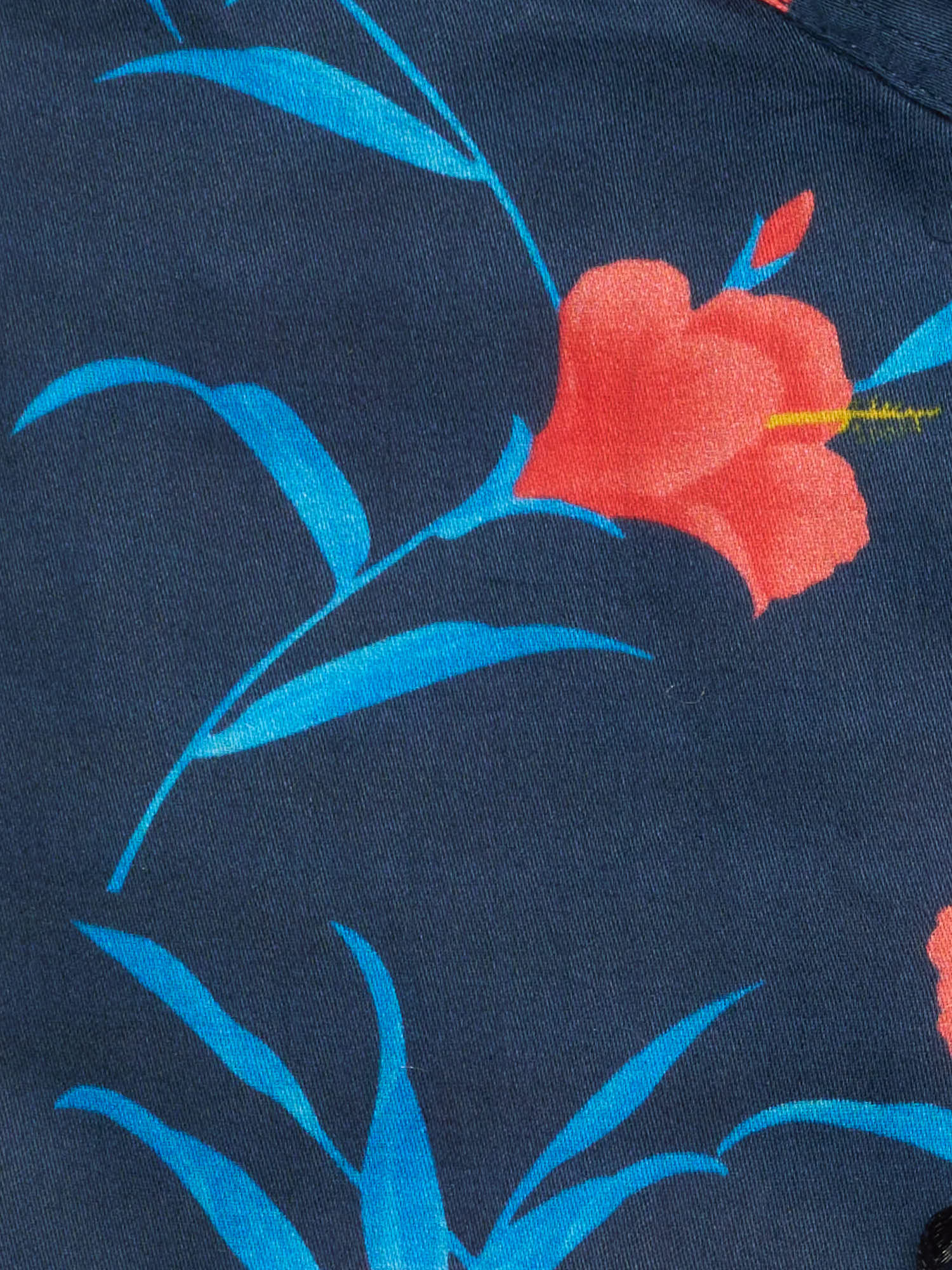 PIETRA SALATA Navy Blue Floral Pattern Cotton Mandarin Collar Shirt