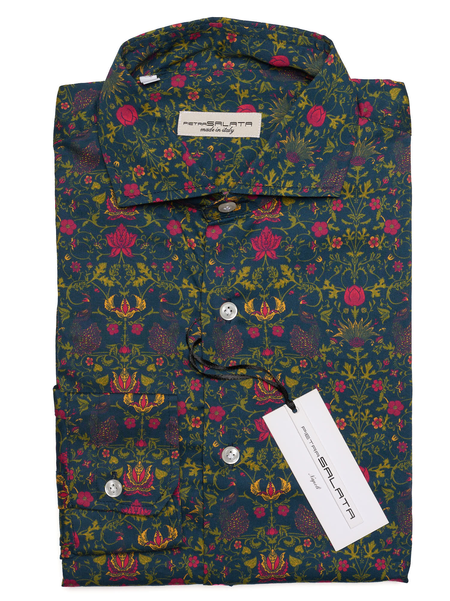 PIETRA SALATA Navy Blue Floral Pattern Cotton Shirt