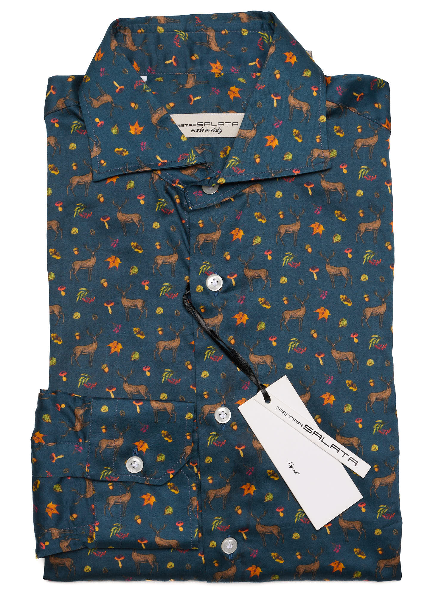 PIETRA SALATA Blue Pattern Cotton Spread Collar Shirt