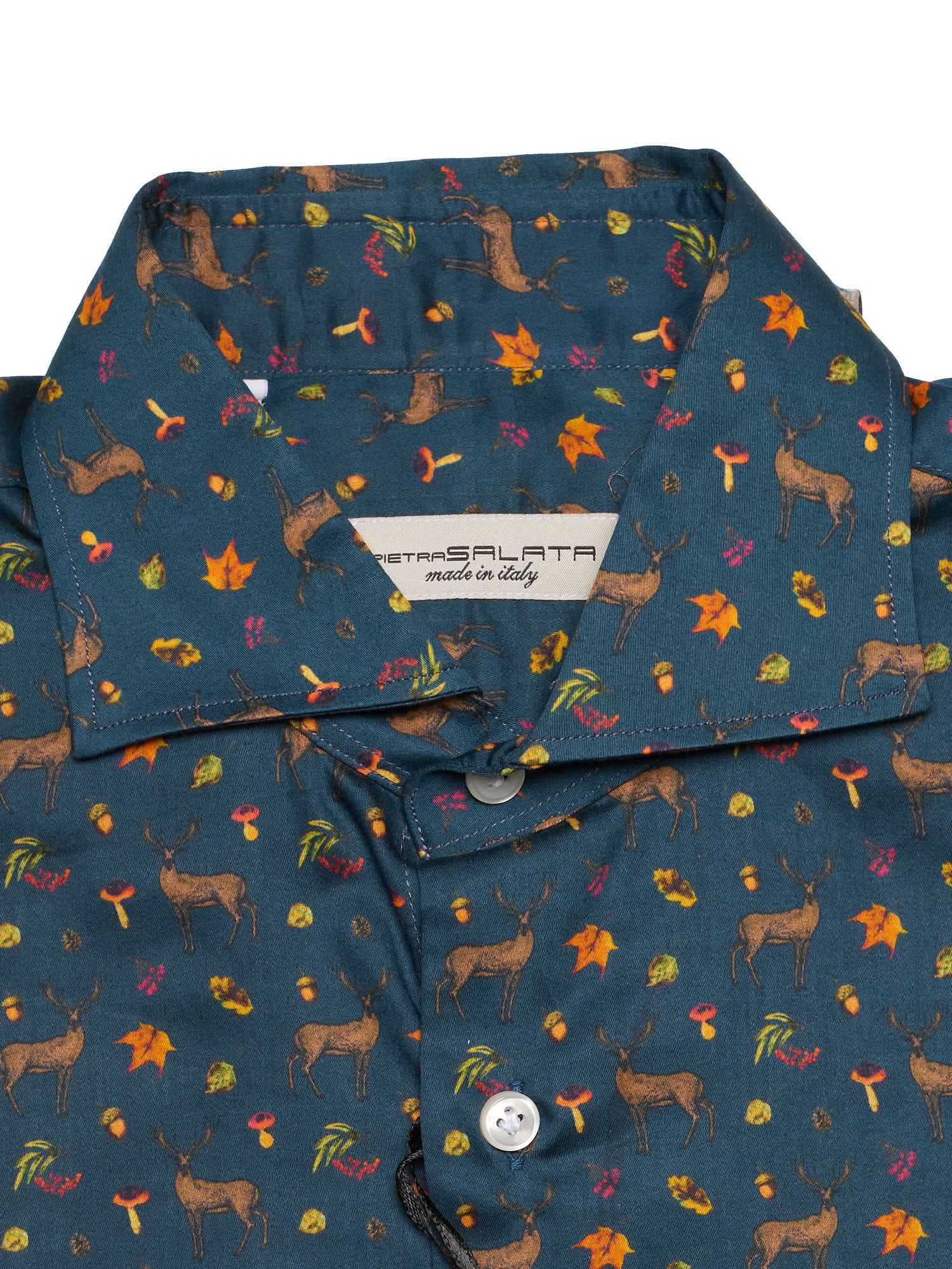 PIETRA SALATA Blue Pattern Cotton Spread Collar Shirt