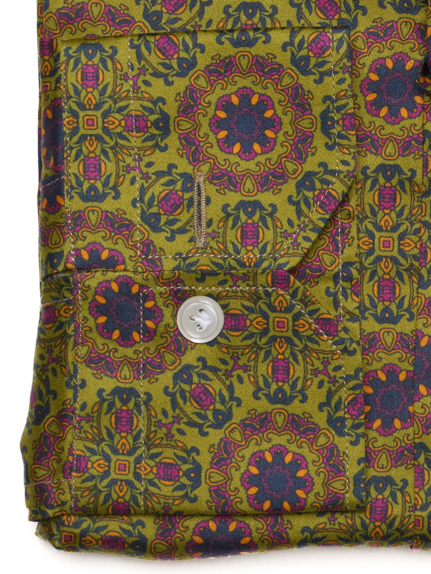 PIETRA SALATA Olive Green with Floral Pattern Cotton Spread Collar Shirt