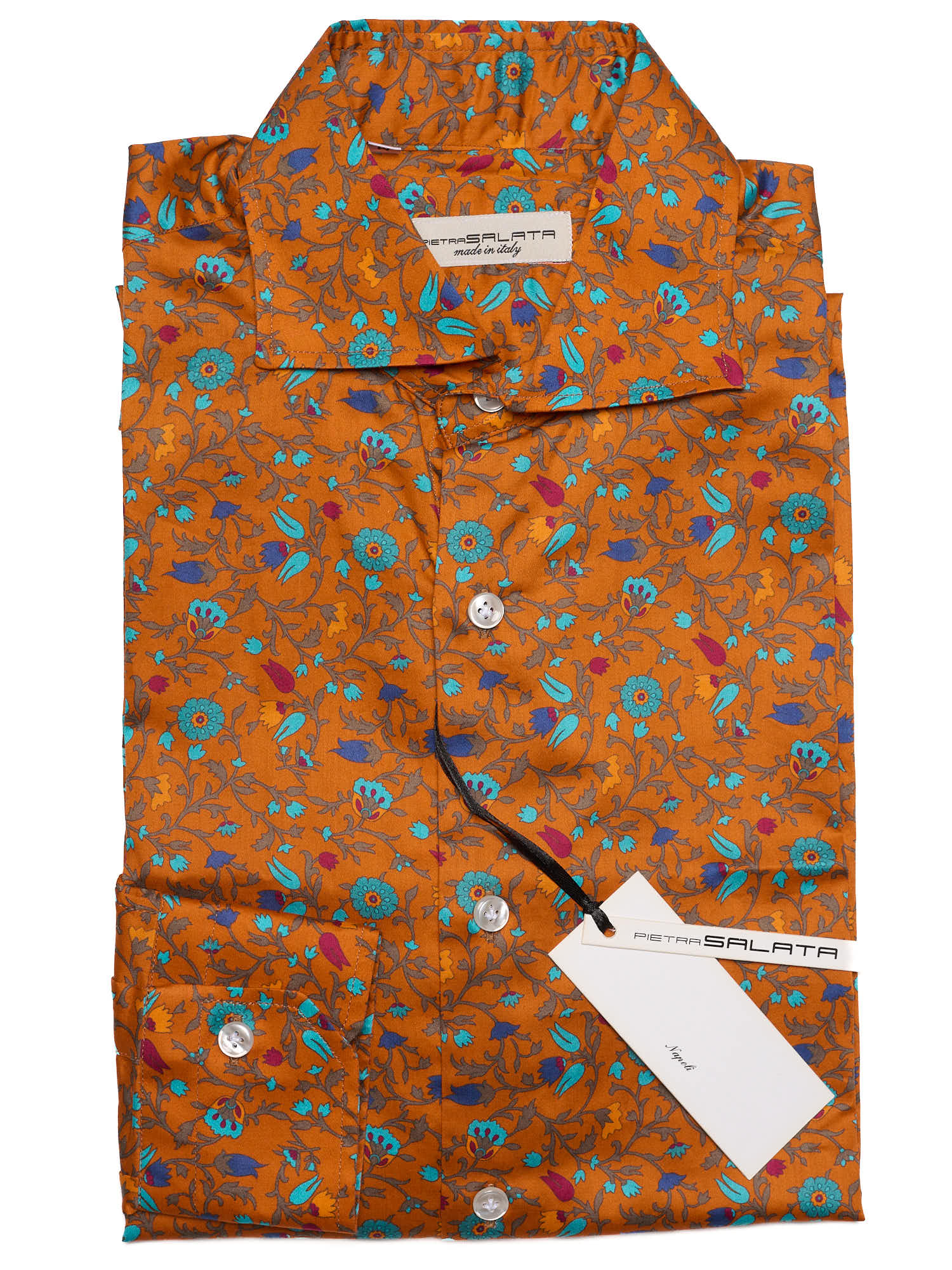 PIETRA SALATA Orange Floral Pattern Cotton Shirt
