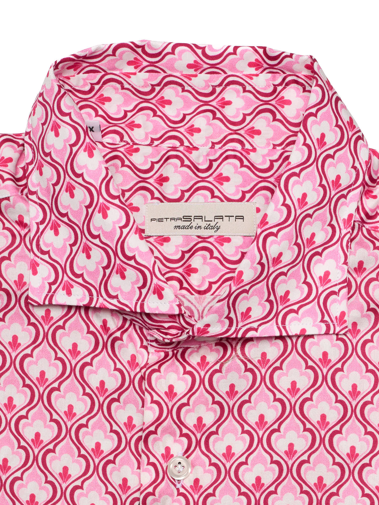 PIETRA SALATA Pink-White Pattern Cotton Spread Collar Shirt