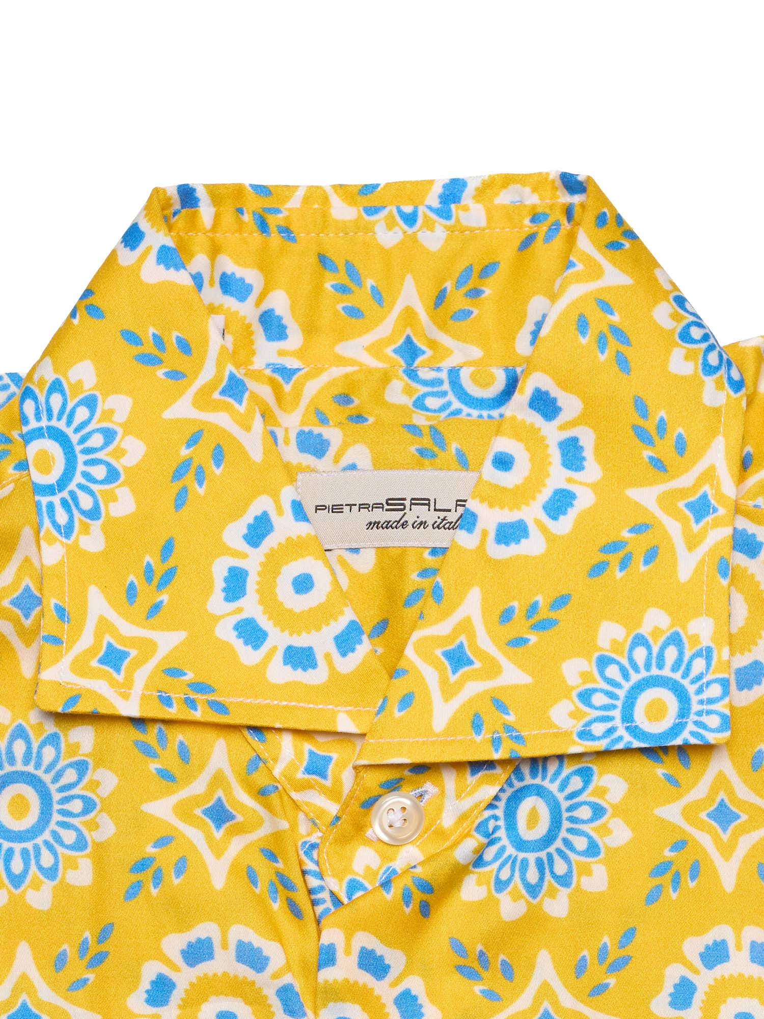 PIETRA SALATA Yellow-Blue Geometric Pattern Cotton Shirt