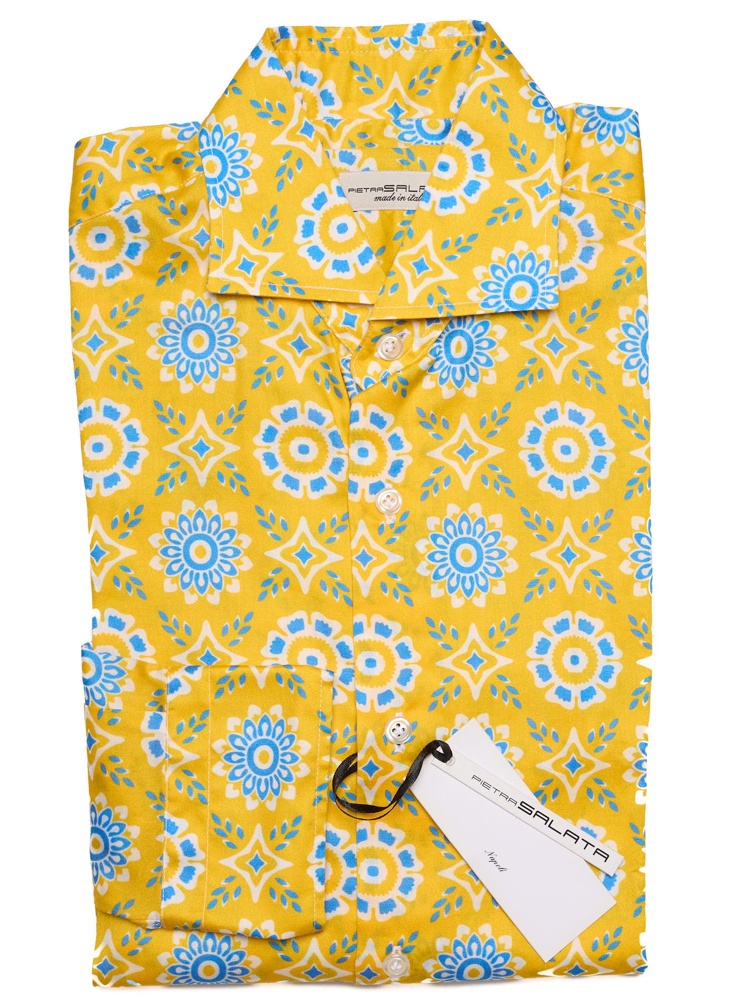 PIETRA SALATA Yellow-Blue Geometric Pattern Cotton Shirt