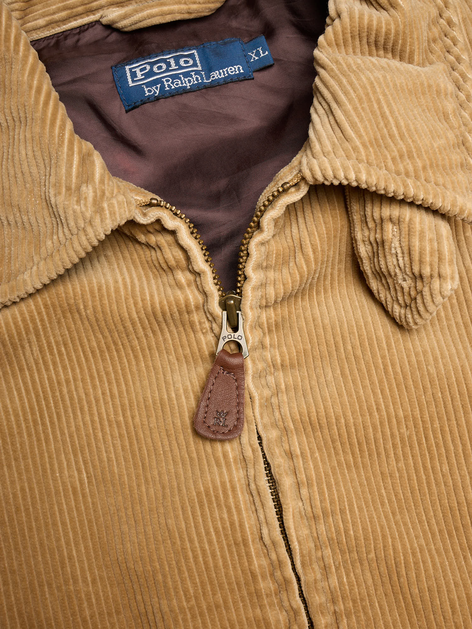 POLO RALPH LAUREN Beige Cotton Corduroy Harrington Jacket Vintage NOS