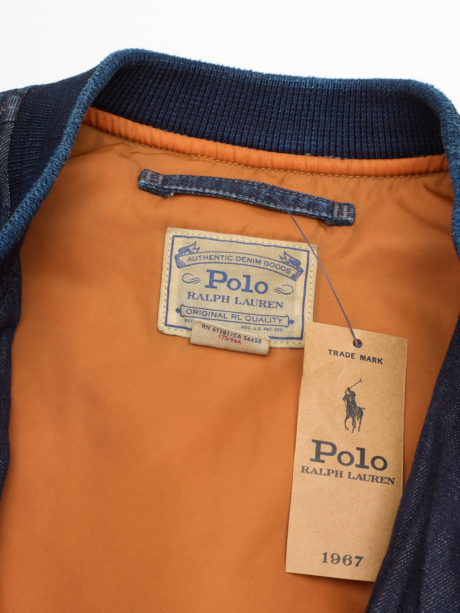 POLO RALPH LAUREN Blue Denim "Ma–1" Patch Bomber Jacket