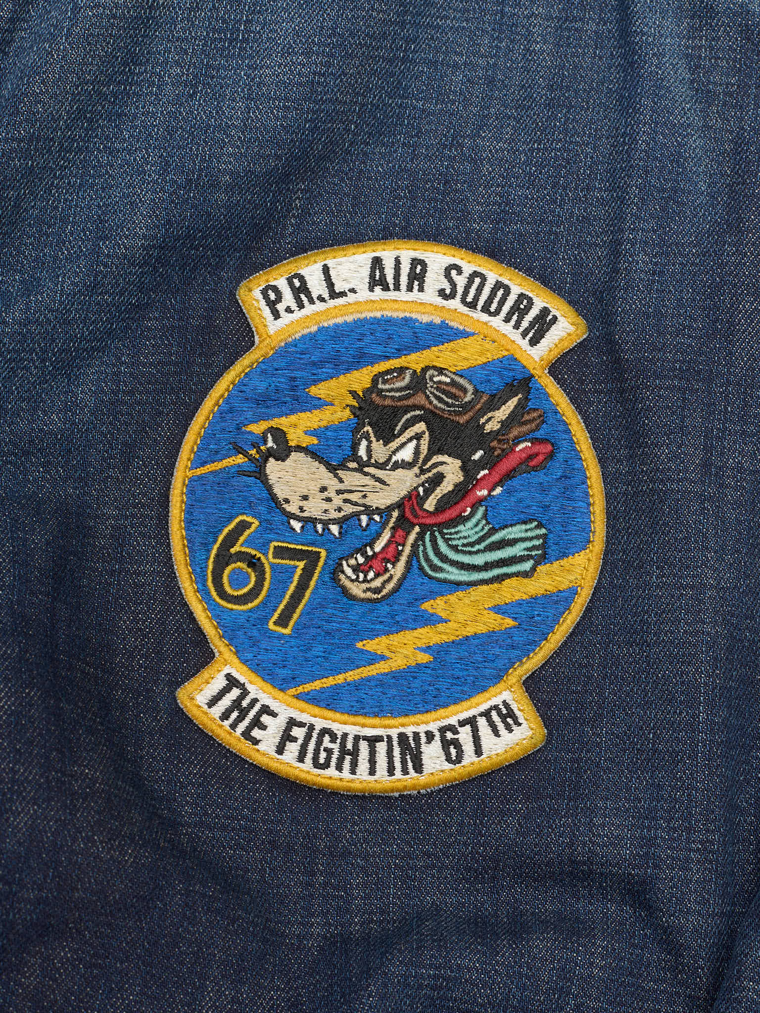 POLO RALPH LAUREN Blue Denim "Ma–1" Patch Bomber Jacket