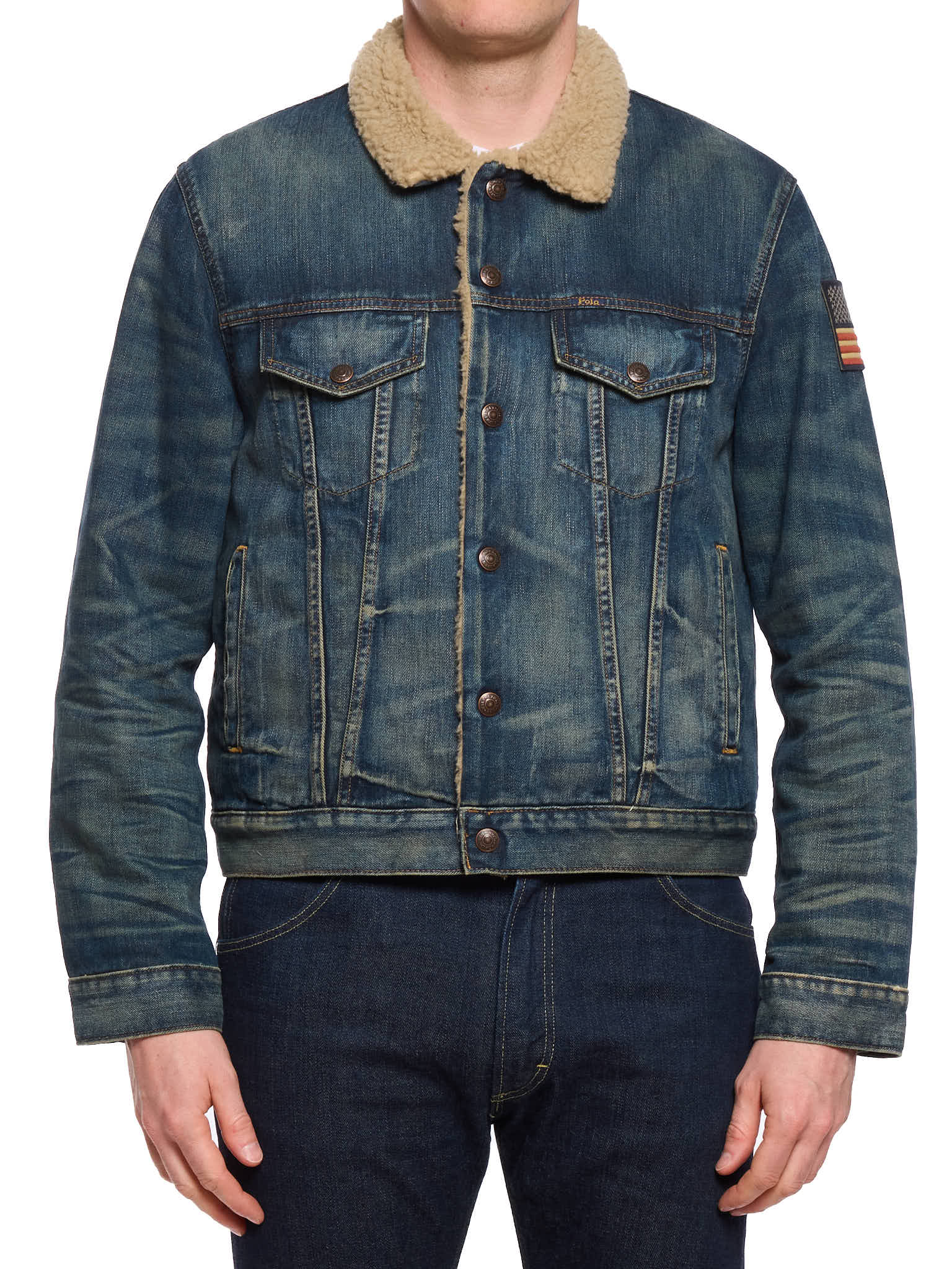 POLO RALPH LAUREN Blue Sherpa Lined Denim Trucker Jacket