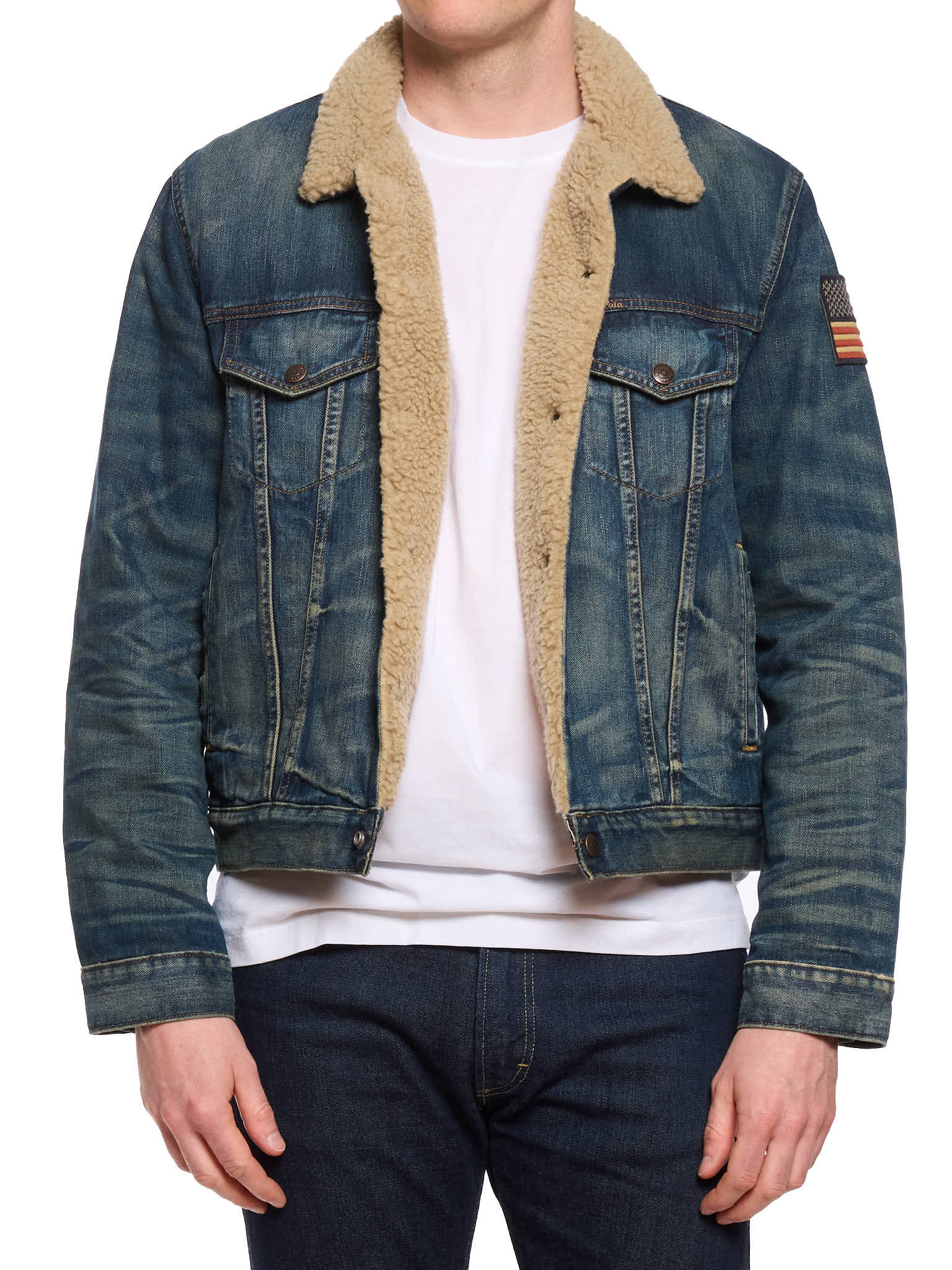 POLO RALPH LAUREN Blue Sherpa Lined Denim Trucker Jacket