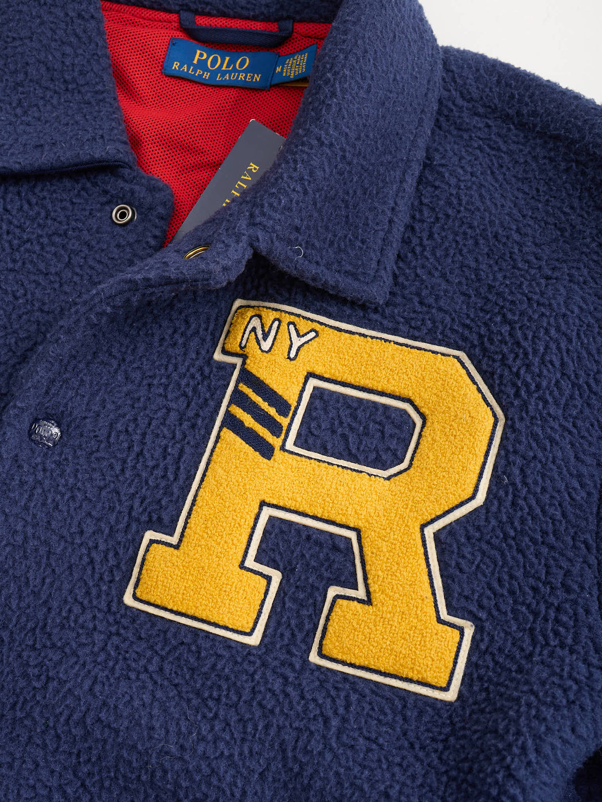 POLO RALPH LAUREN Blue Curly Pile Fleece Letterman Varsity Jacket