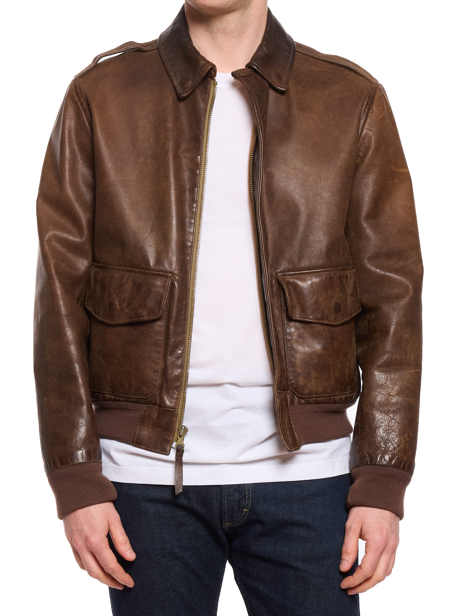 POLO RALPH LAUREN Brown "A–2" Cowhide Leather Flight Bomber Jacket