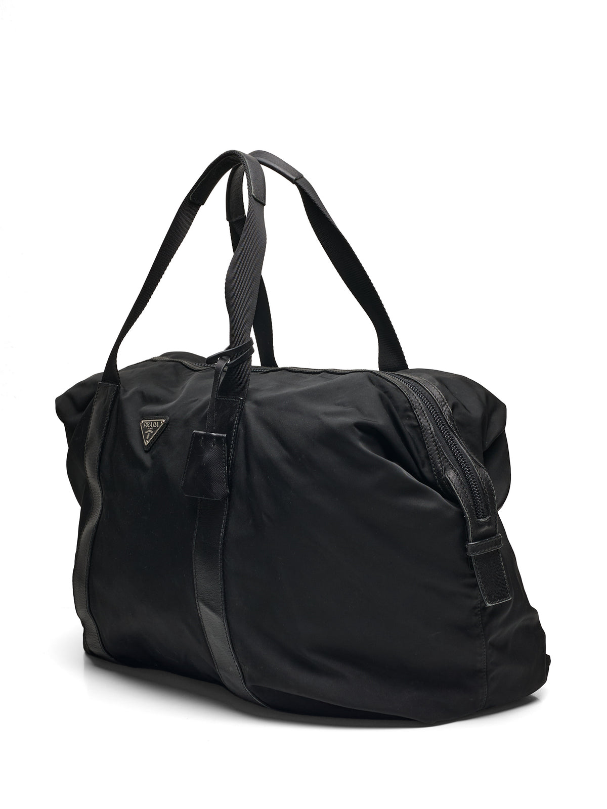 Vintage PRADA Black Nylon & Leather Duffel Travel Bag