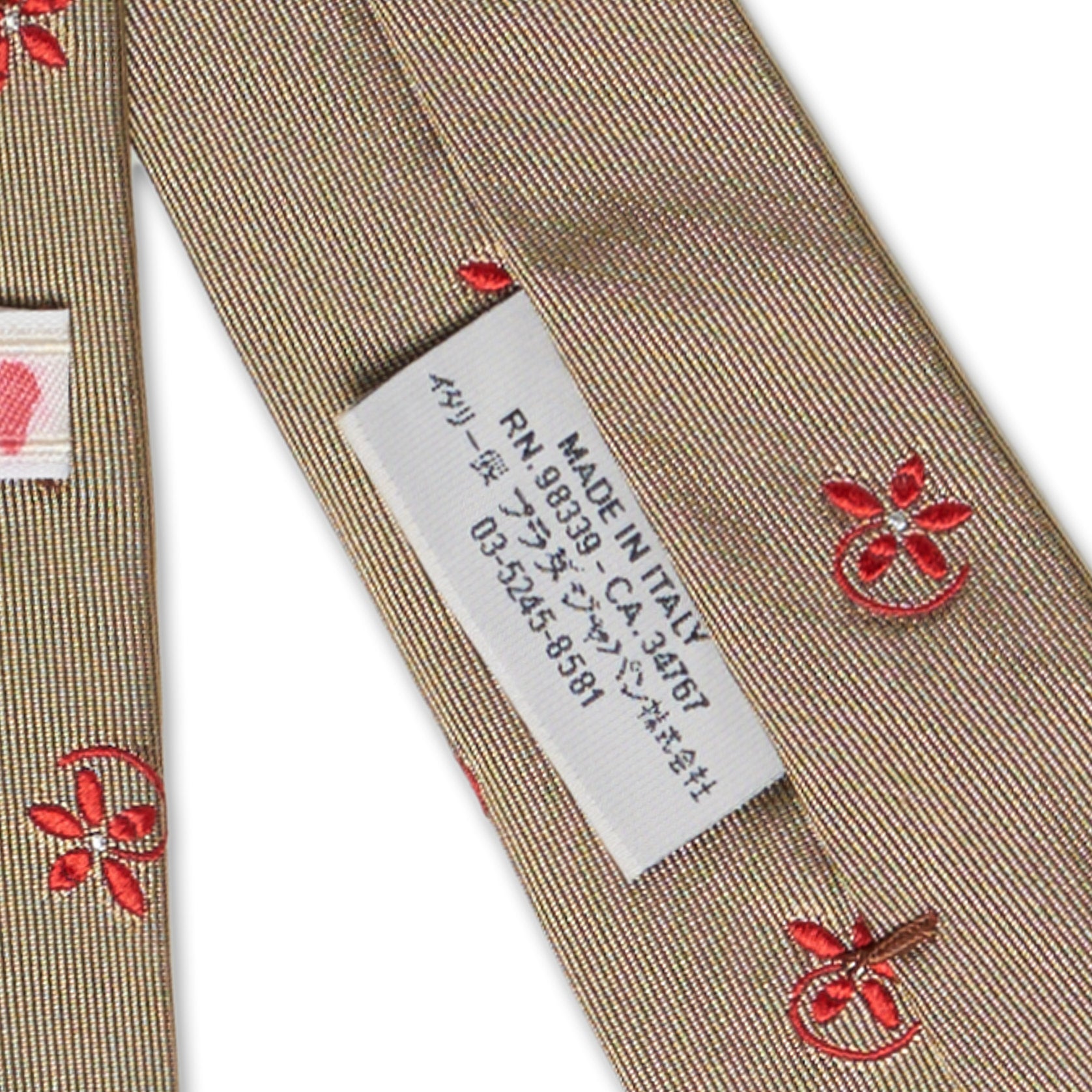 PRADA Handmade Beige Floral Design Silk Seven Fold Unlined Tie PRADA