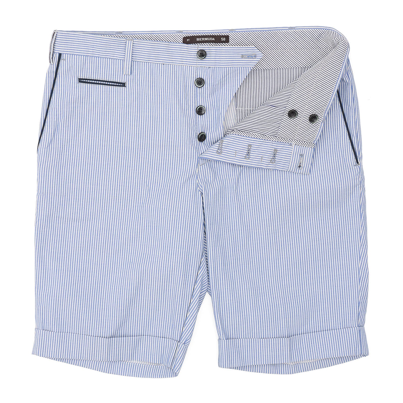 PT01 PANTALONI TORINO Blue Cotton Slim Bermuda Shorts EU 50 NEW US 34