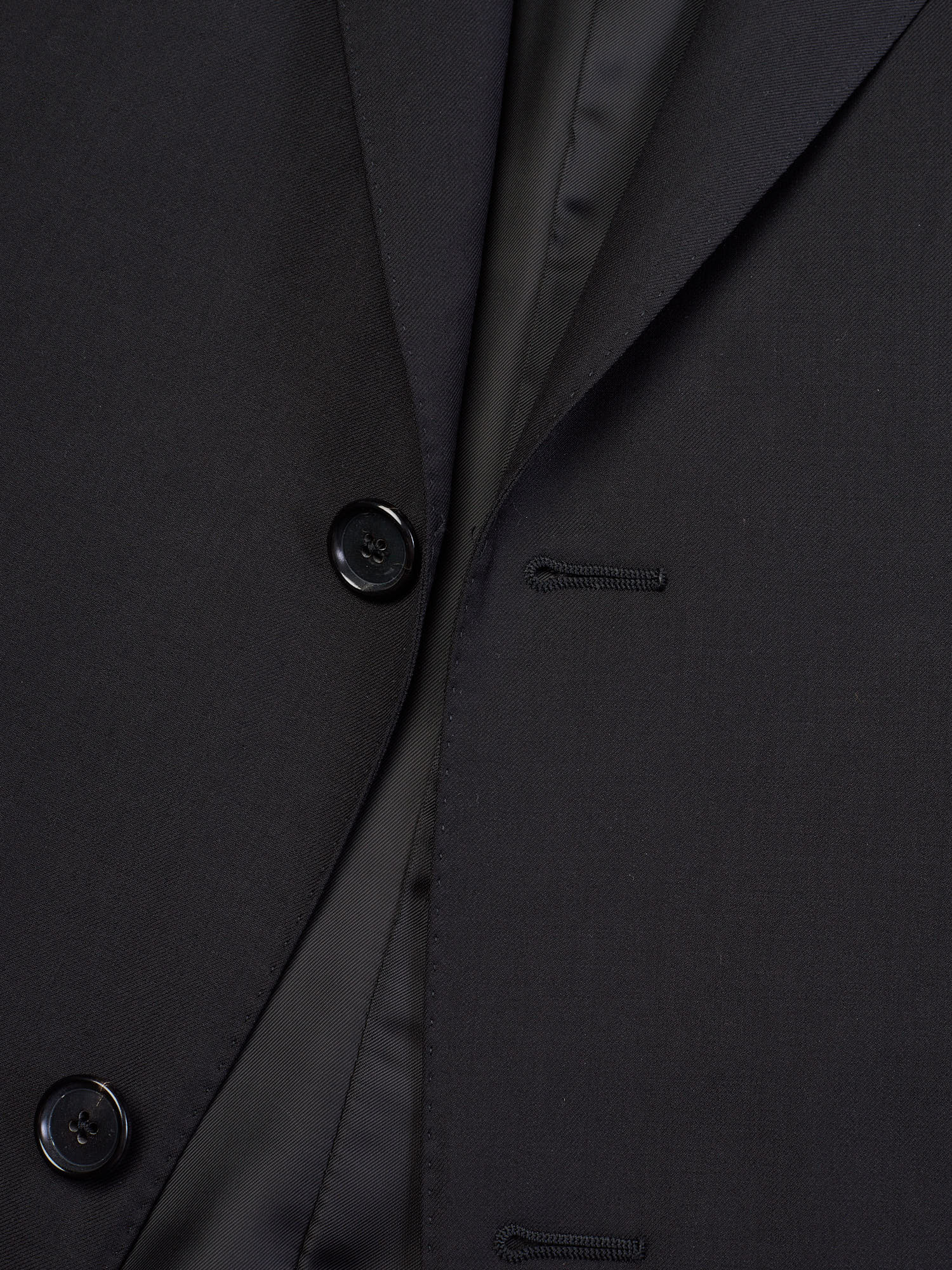 RAFFAELE CARUSO  Black Loro Piana Super 150’s Tasmanian Peak Lapel Suit