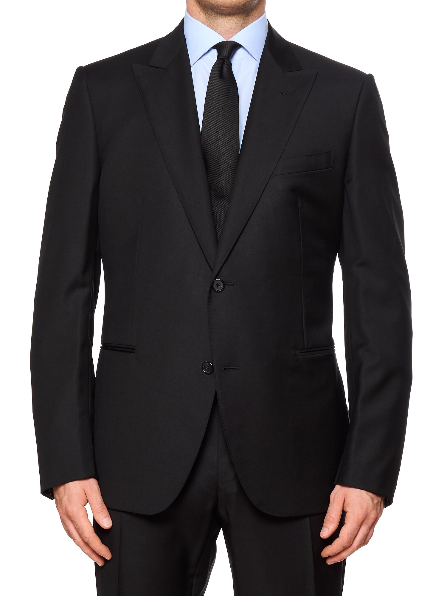 RAFFAELE CARUSO  Black Loro Piana Super 150’s Tasmanian Peak Lapel Suit