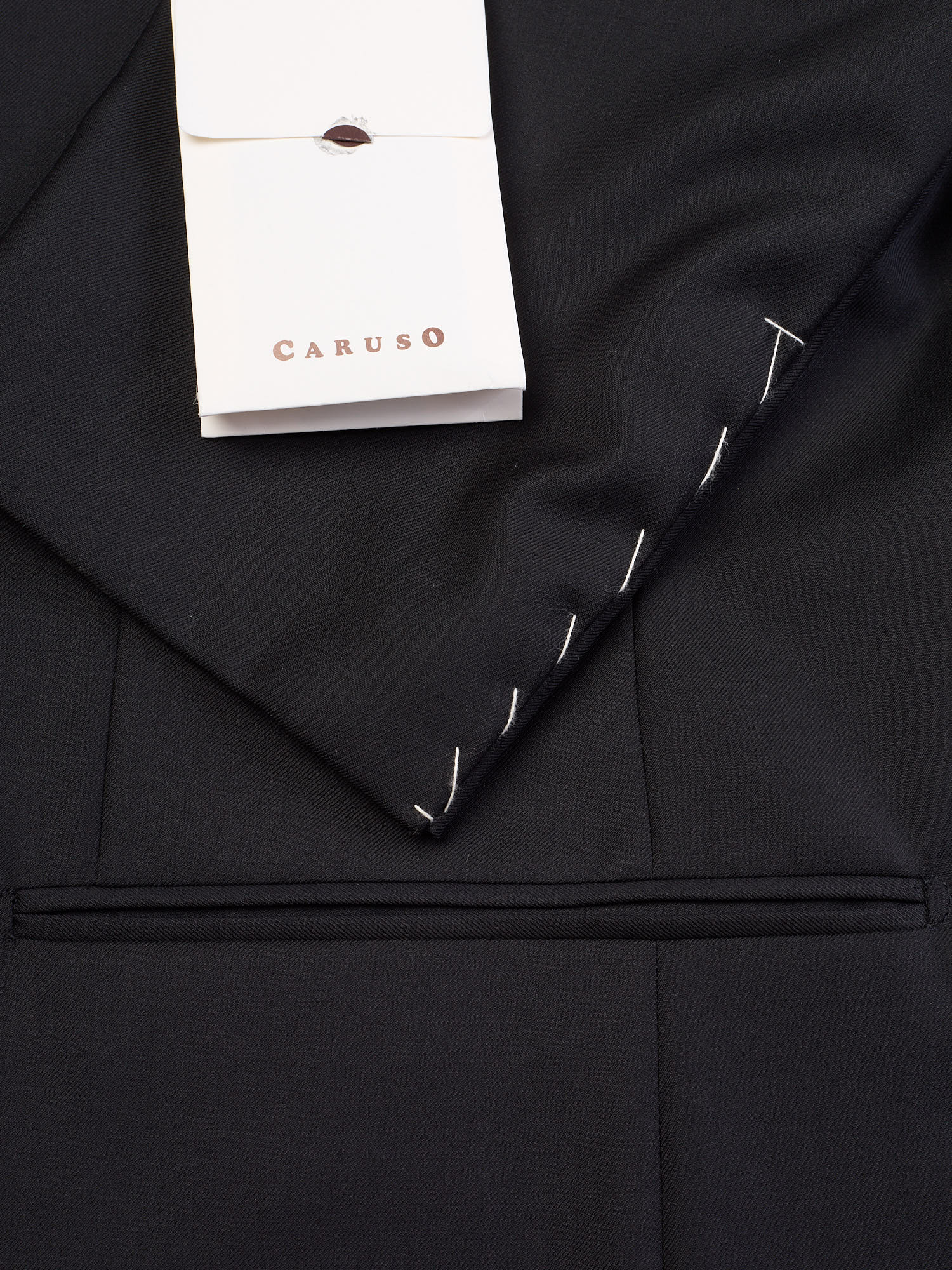 RAFFAELE CARUSO  Black Loro Piana Super 150’s Tasmanian Peak Lapel Suit