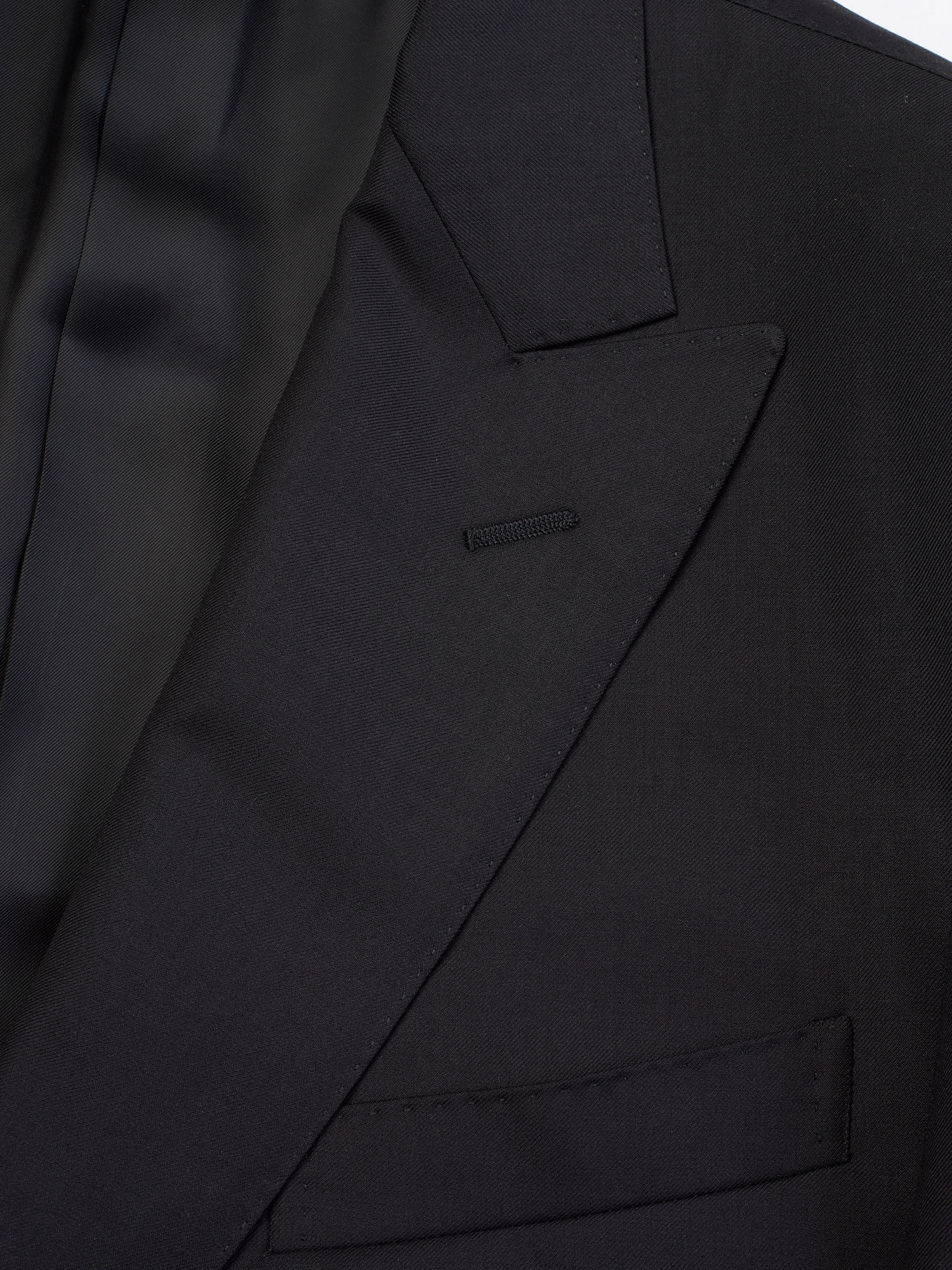RAFFAELE CARUSO  Black Loro Piana Super 150’s Tasmanian Peak Lapel Suit